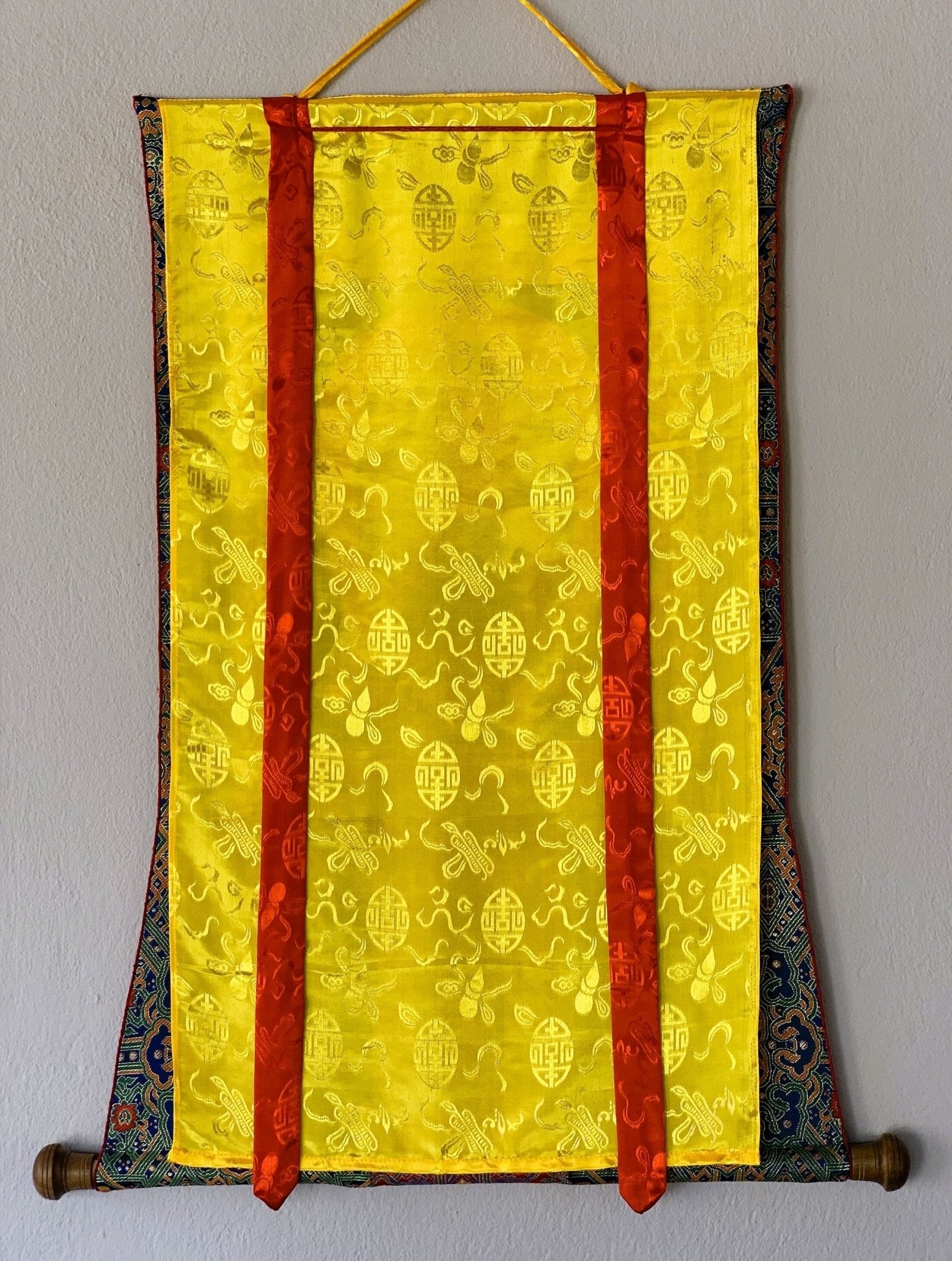 Original Hand Painted Four Armed Standing Ganesh/ Ganesha Hindu God / Thanka Painting With High - Quality Silk Brocade From Nepal - Tibetan Thangka Art