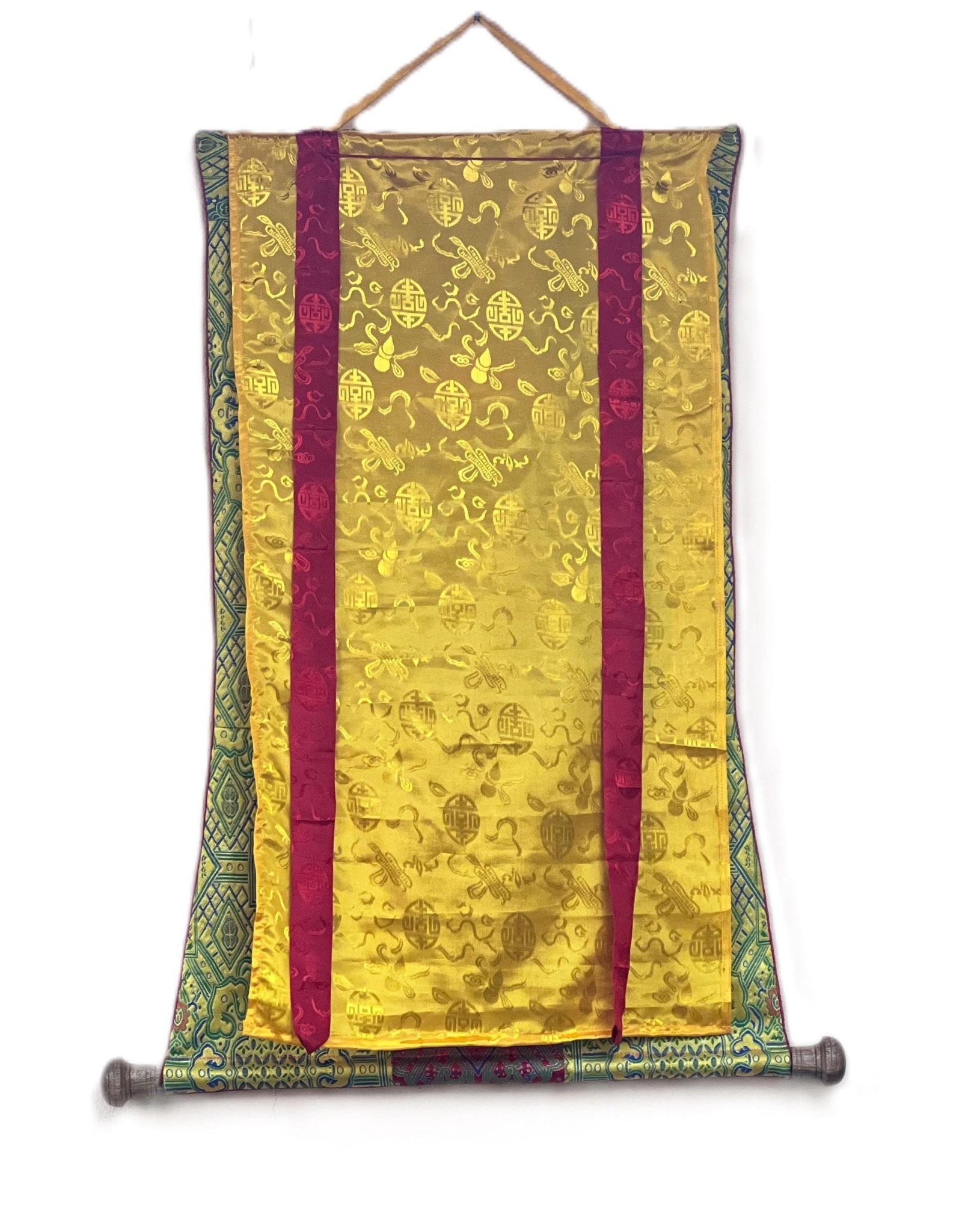 Original Hand - painted Green Tara/ Mother Goddess Oil Varnished Tibetan Thangka Painting with Silk Brocade - Tibetan Thangka Art