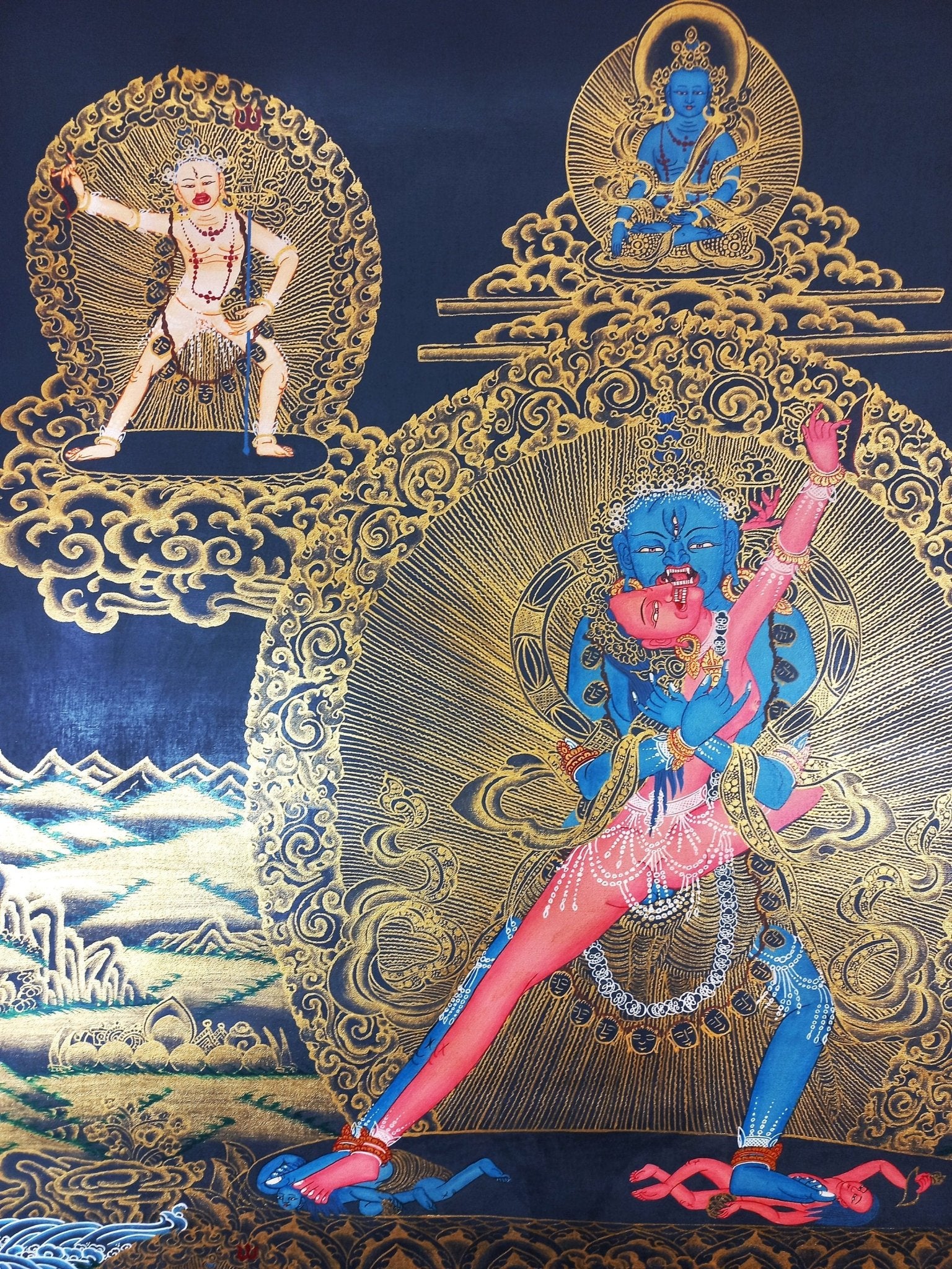 Original Hand - Painted High - Quality Large Masterpiece Chakrasamvara Shakti Smoky Old Thangka Painting Compassion Meditation Art from Nepal - Tibetan Thangka Art