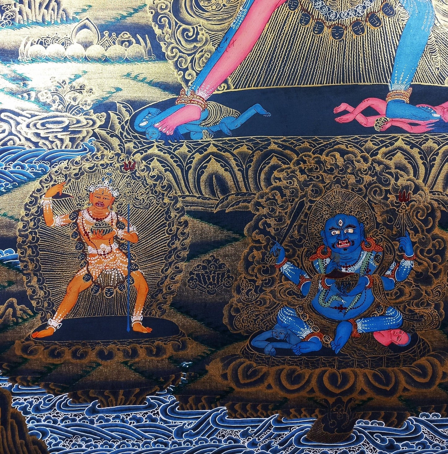 Original Hand - Painted High - Quality Large Masterpiece Chakrasamvara Shakti Smoky Old Thangka Painting Compassion Meditation Art from Nepal - Tibetan Thangka Art