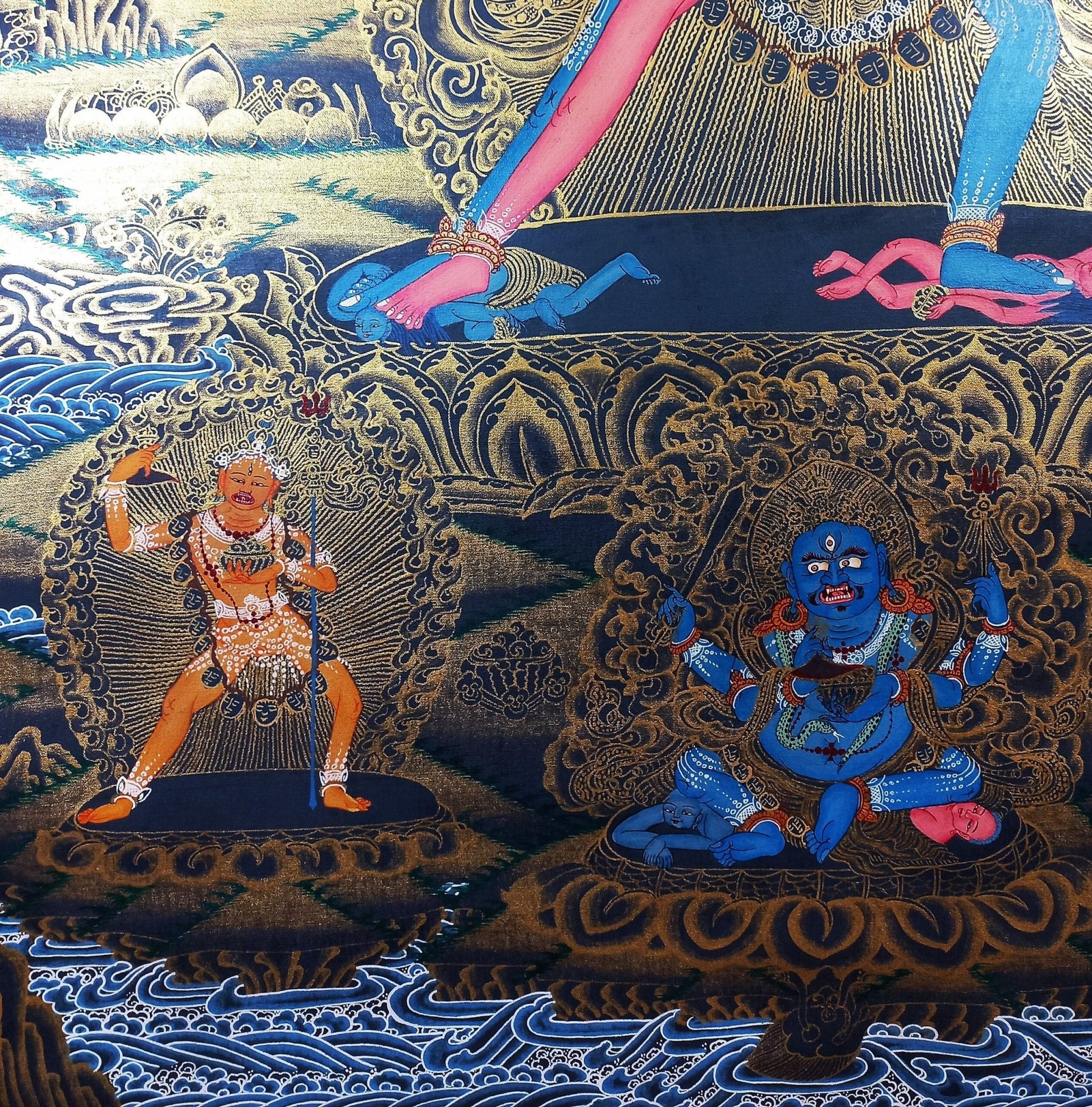 Original Hand - Painted High - Quality Large Masterpiece Chakrasamvara Shakti Smoky Old Thangka Painting Compassion Meditation Art from Nepal - Tibetan Thangka Art