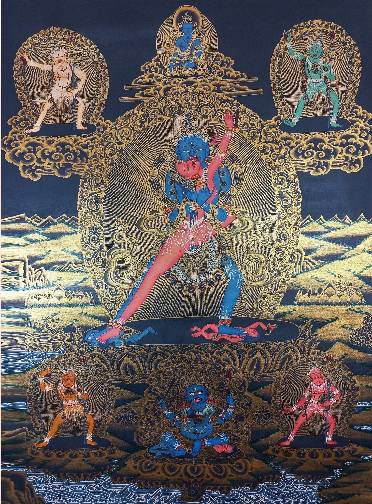 Original Hand - Painted High - Quality Large Masterpiece Chakrasamvara Shakti Smoky Old Thangka Painting Compassion Meditation Art from Nepal - Tibetan Thangka Art