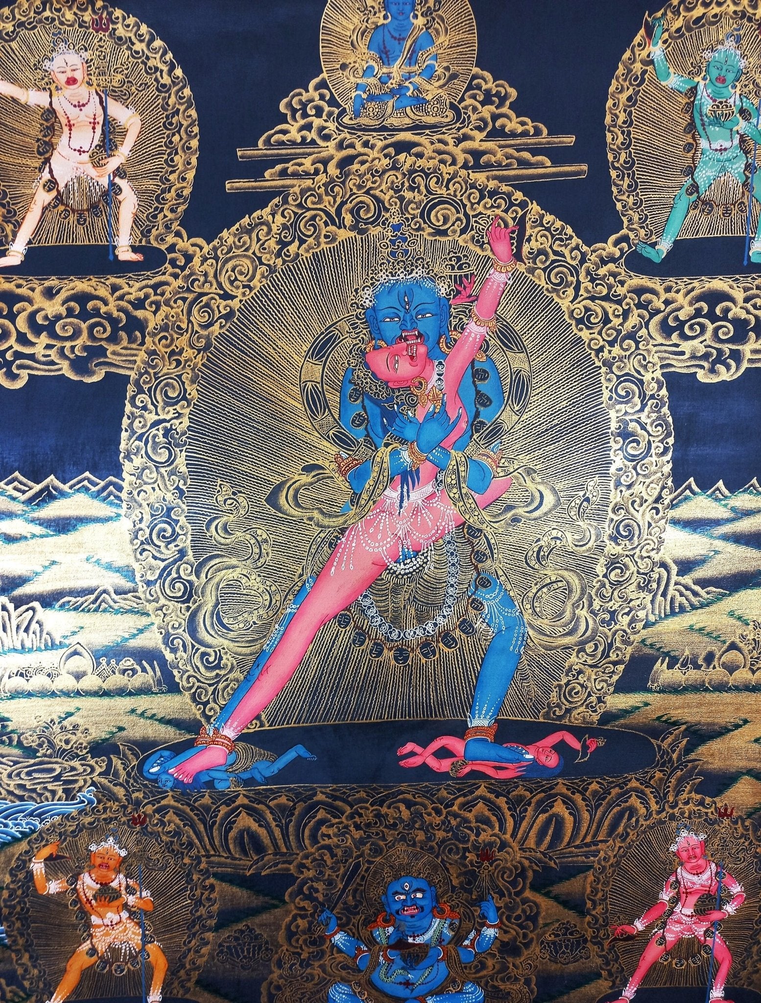 Original Hand - Painted High - Quality Large Masterpiece Chakrasamvara Shakti Smoky Old Thangka Painting Compassion Meditation Art from Nepal - Tibetan Thangka Art