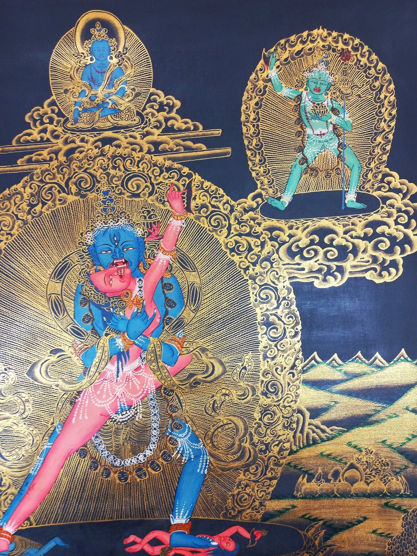 Original Hand - Painted High - Quality Large Masterpiece Chakrasamvara Shakti Smoky Old Thangka Painting Compassion Meditation Art from Nepal - Tibetan Thangka Art