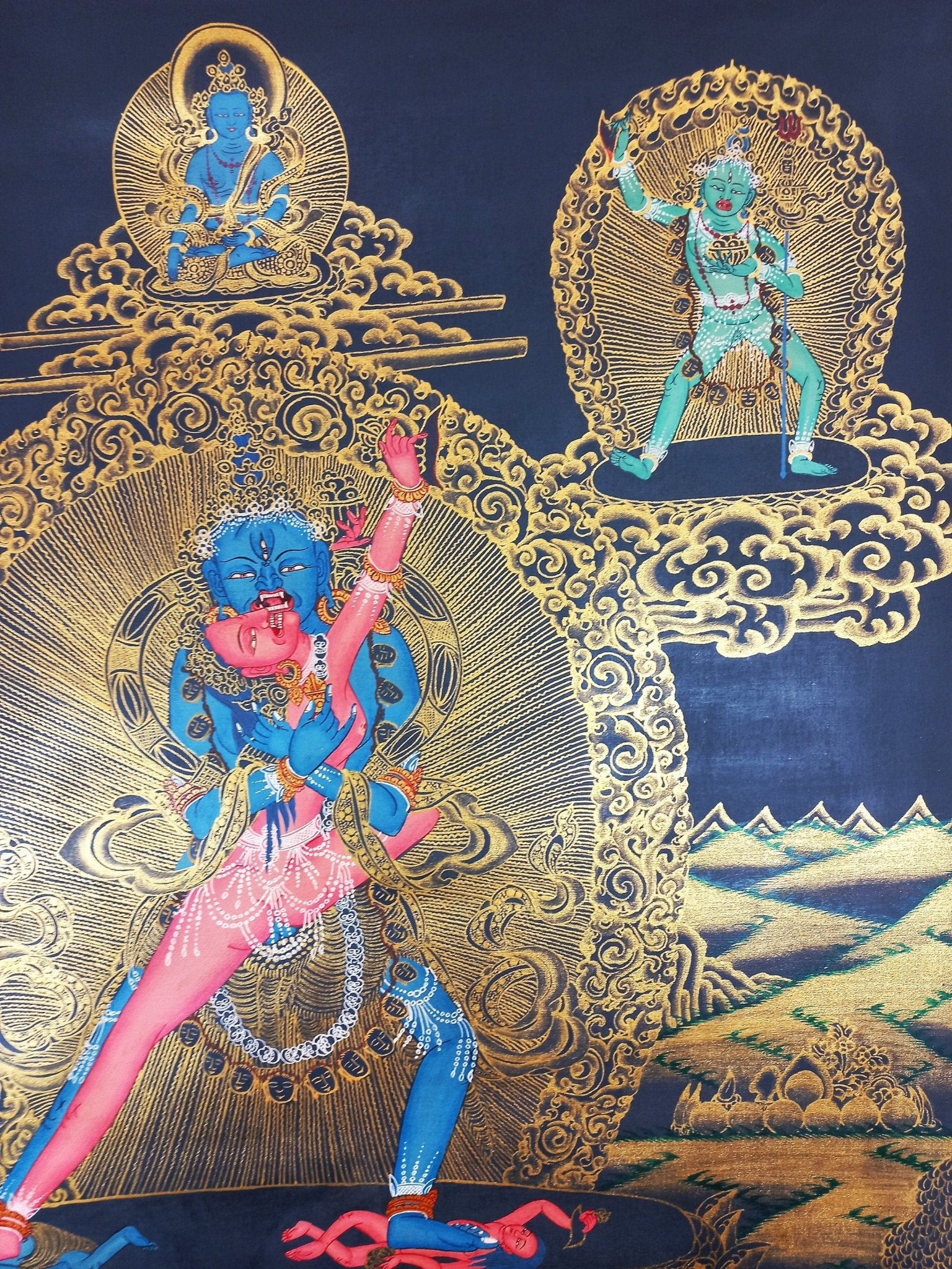 Original Hand - Painted High - Quality Large Masterpiece Chakrasamvara Shakti Smoky Old Thangka Painting Compassion Meditation Art from Nepal - Tibetan Thangka Art