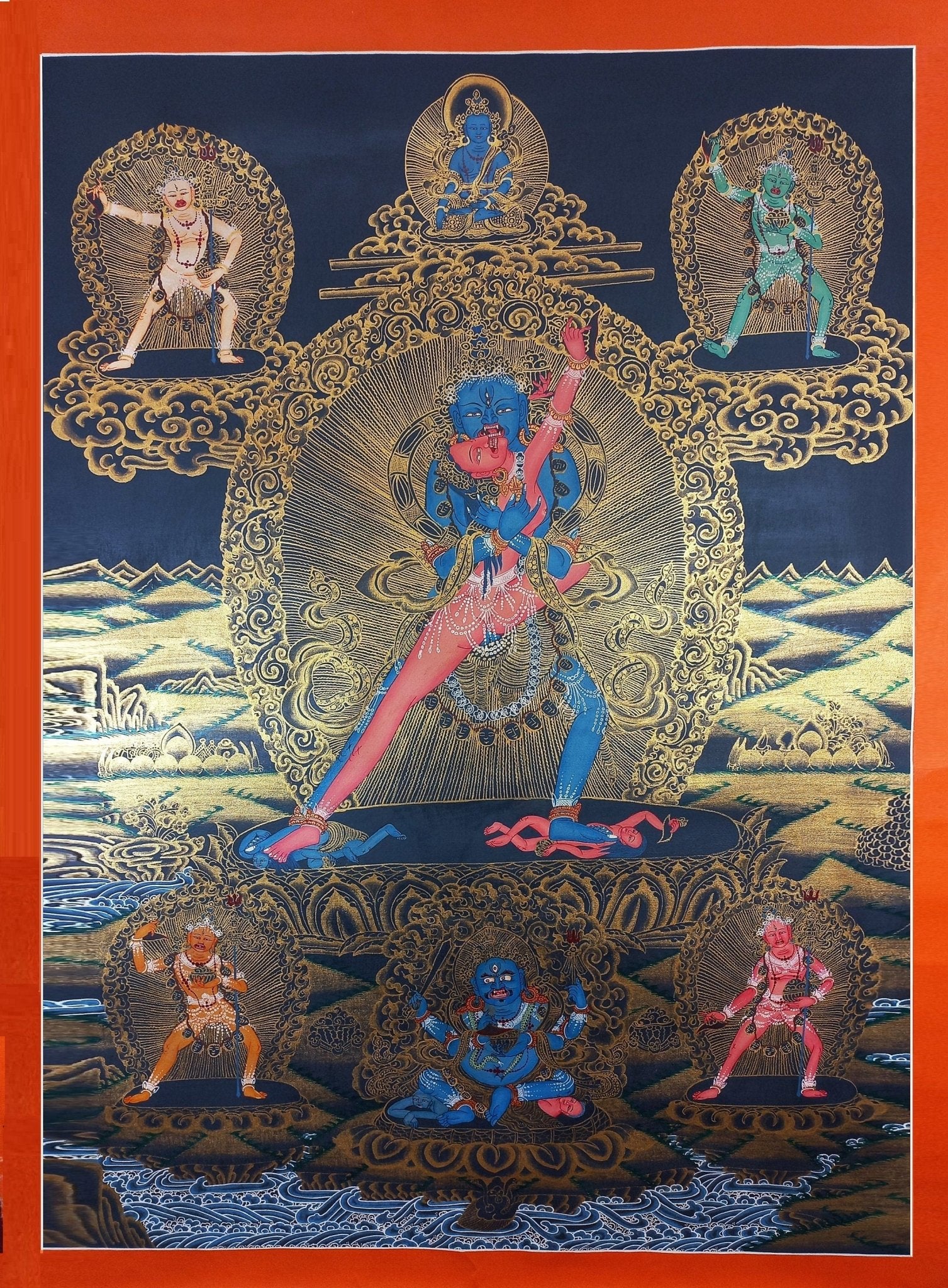 Original Hand - Painted High - Quality Large Masterpiece Chakrasamvara Shakti Smoky Old Thangka Painting Compassion Meditation Art from Nepal - Tibetan Thangka Art