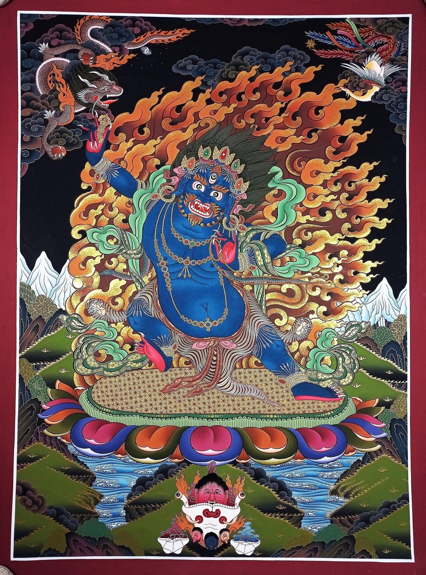 Original Hand - painted High - Quality Large Masterpiece Vajarapani Dharrmapala / Sangdag Dorje Tibetan Compassion Meditation Thangka Painting - Tibetan Thangka Art