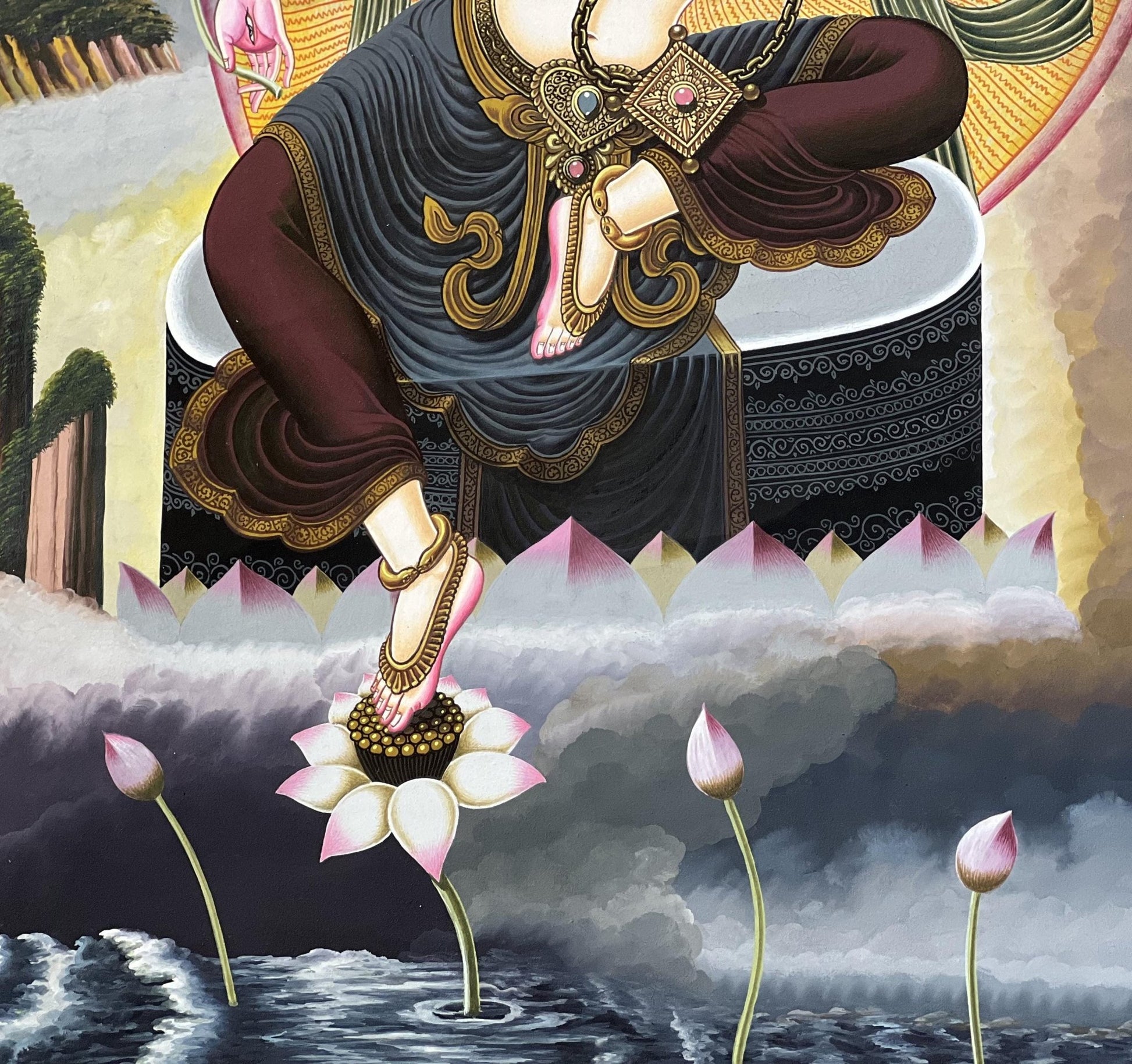 Original Hand - Painted High Quality Masterpiece Goddess White Tara/ Mother Tara Traditional Newari Paubha/ Pauva/ Thangka Painting - Tibetan Thangka Art