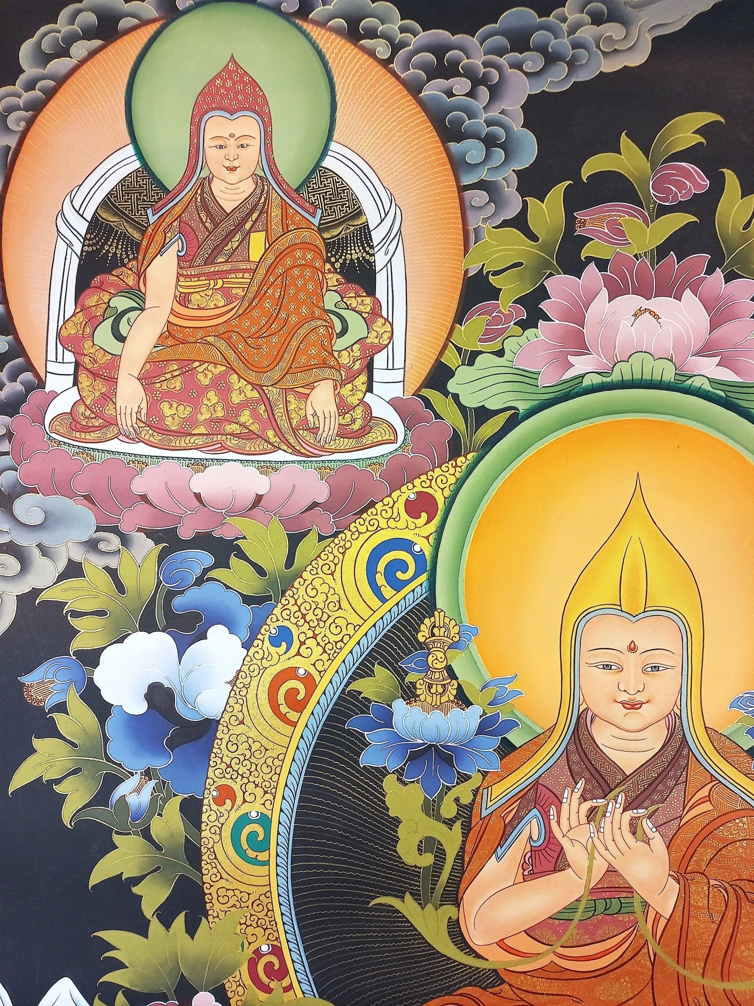 Original Hand - Painted Je Tsongkhapa/ Tsongkhapa/ Chongapa/ Large Masterpiece Gold Tibetan Thangka Painting from Nepal - Tibetan Thangka Art