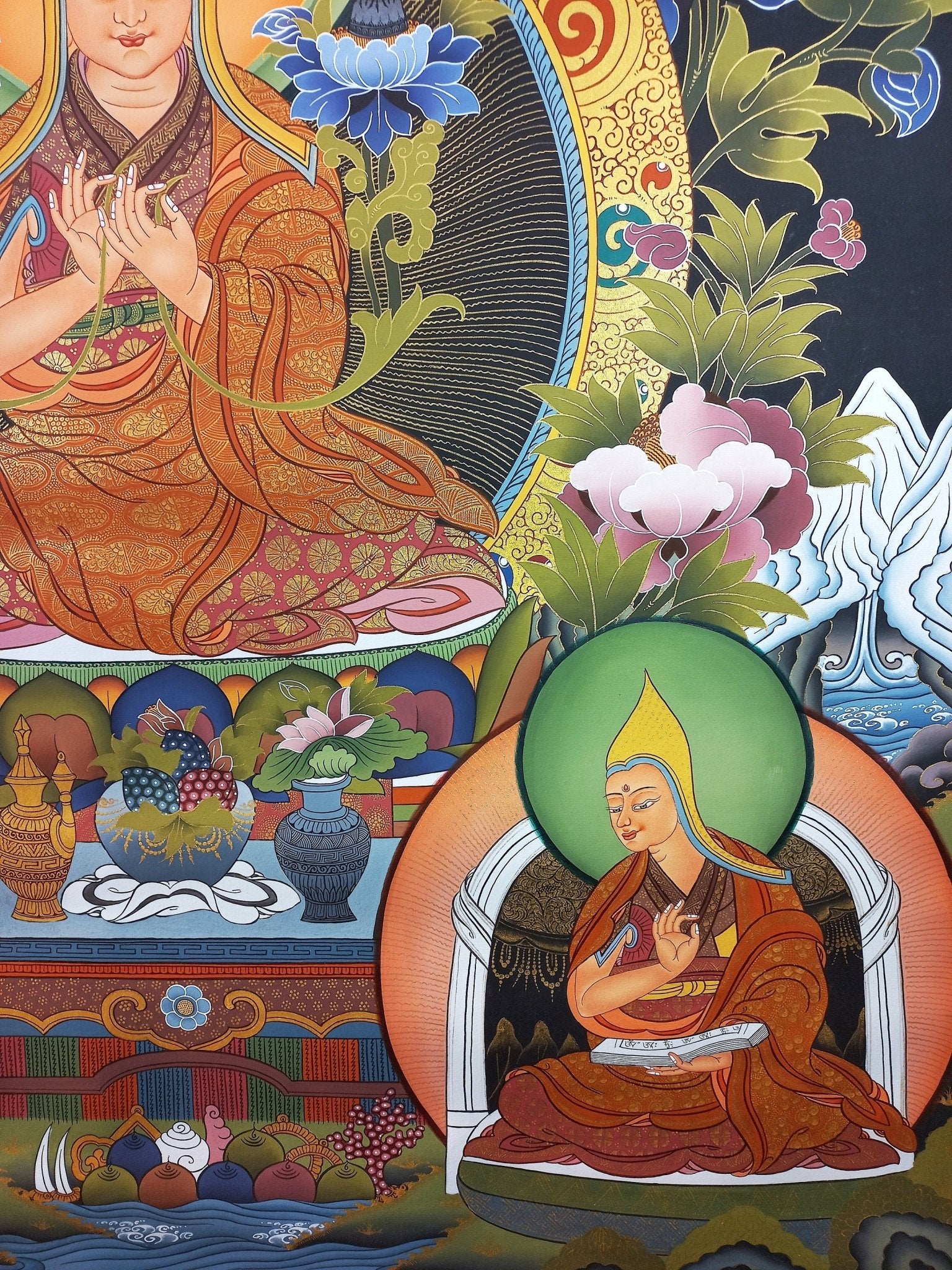 Original Hand - Painted Je Tsongkhapa/ Tsongkhapa/ Chongapa/ Large Masterpiece Gold Tibetan Thangka Painting from Nepal - Tibetan Thangka Art