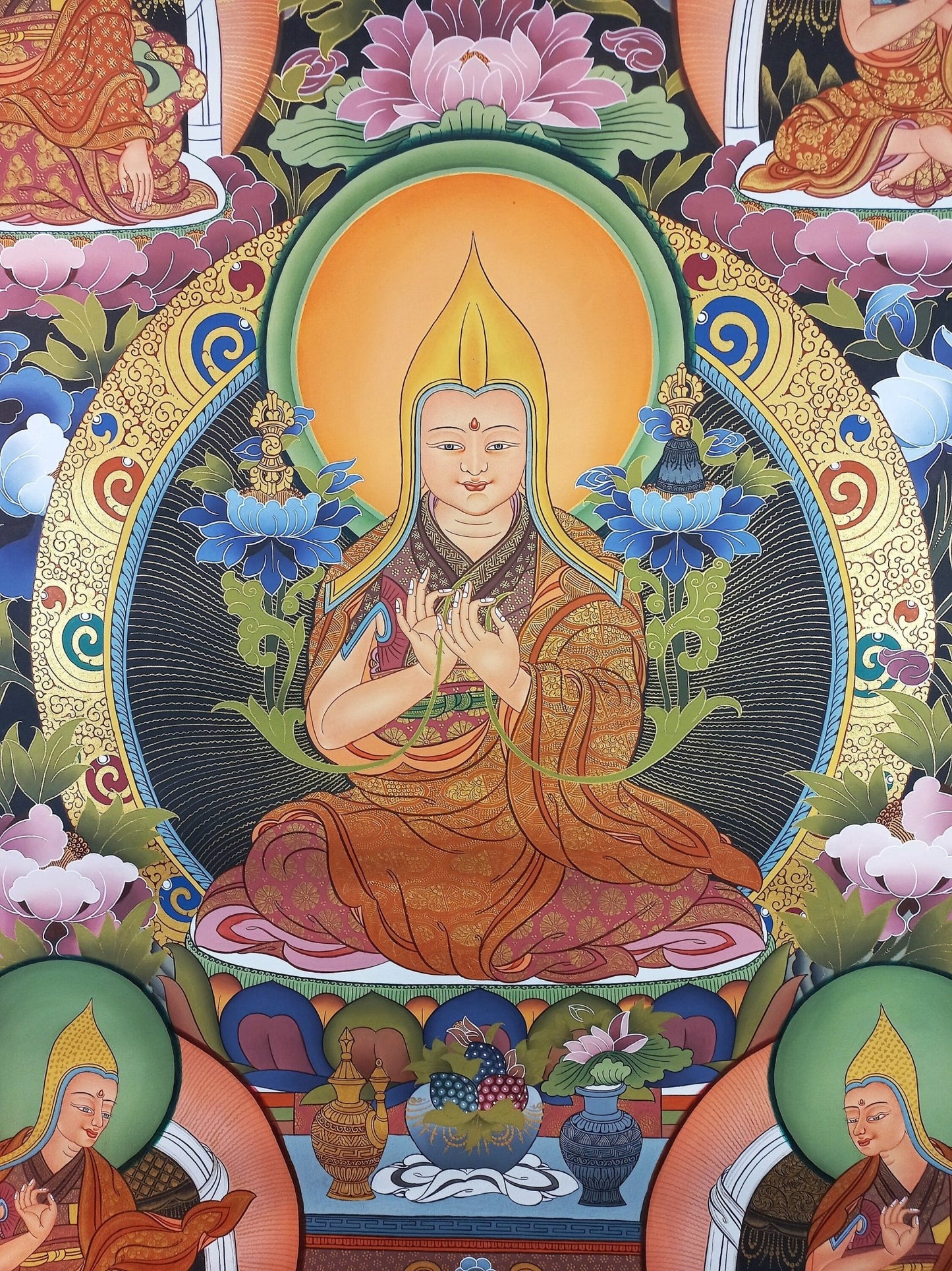 Original Hand - Painted Je Tsongkhapa/ Tsongkhapa/ Chongapa/ Large Masterpiece Gold Tibetan Thangka Painting from Nepal - Tibetan Thangka Art