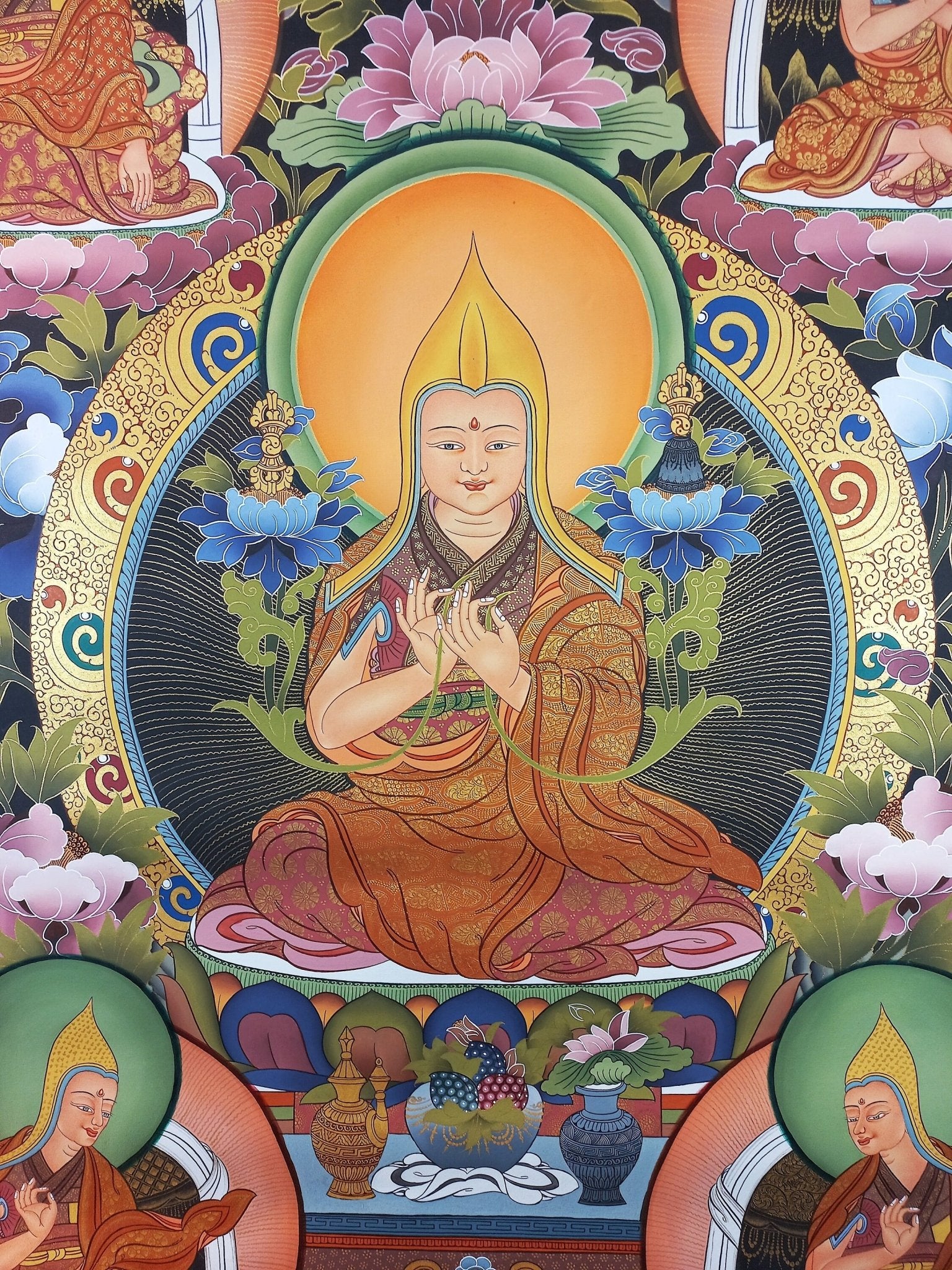 Original Hand - Painted Je Tsongkhapa/ Tsongkhapa/ Chongapa/ Large Masterpiece Gold Tibetan Thangka Painting from Nepal - Tibetan Thangka Art