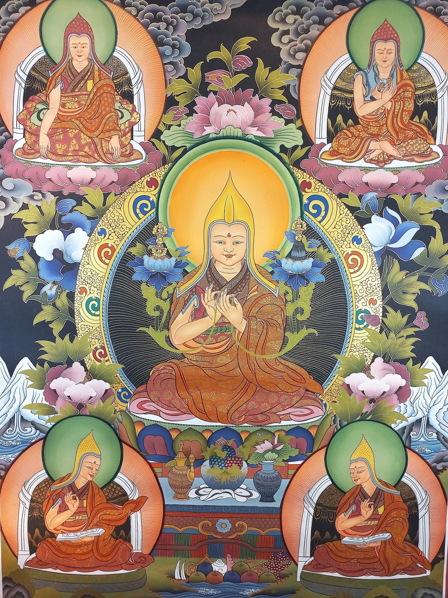 Original Hand - Painted Je Tsongkhapa/ Tsongkhapa/ Chongapa/ Large Masterpiece Gold Tibetan Thangka Painting from Nepal - Tibetan Thangka Art