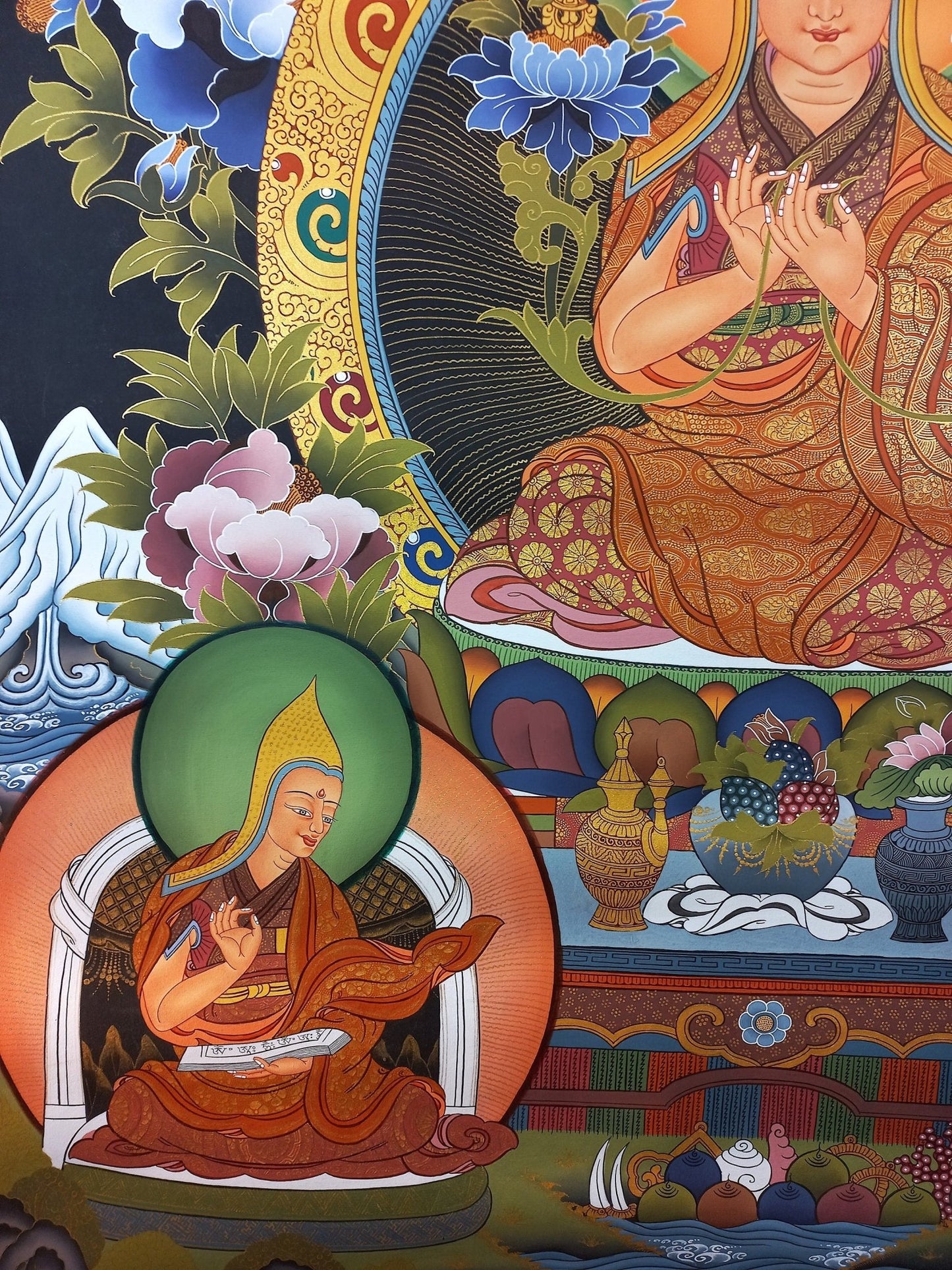 Original Hand - Painted Je Tsongkhapa/ Tsongkhapa/ Chongapa/ Large Masterpiece Gold Tibetan Thangka Painting from Nepal - Tibetan Thangka Art