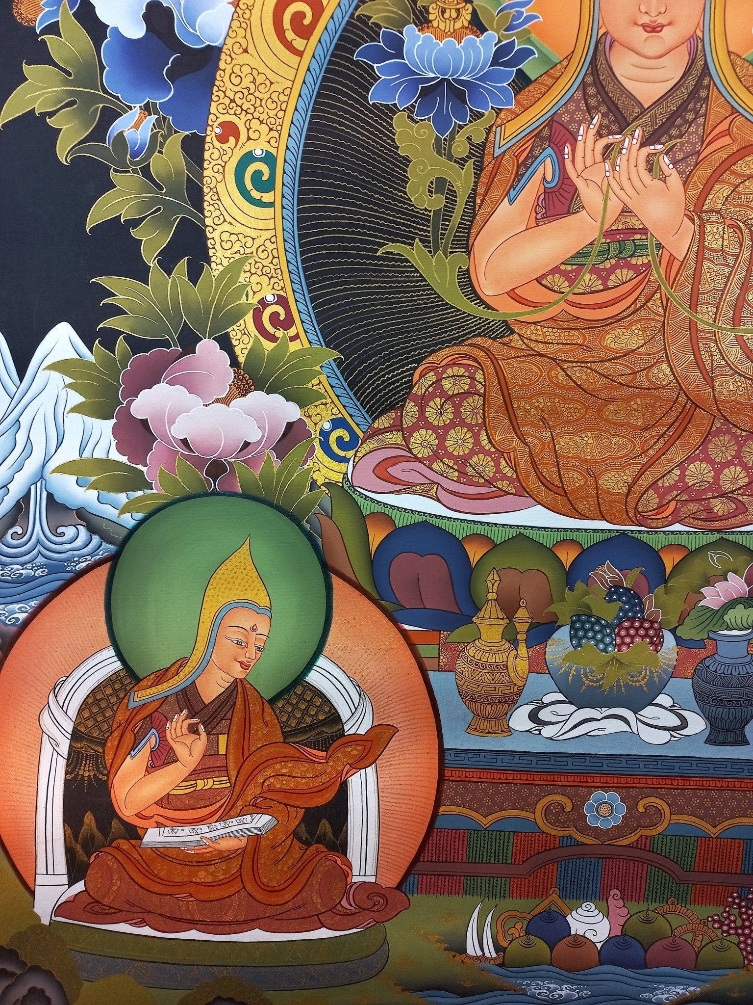 Original Hand - Painted Je Tsongkhapa/ Tsongkhapa/ Chongapa/ Large Masterpiece Gold Tibetan Thangka Painting from Nepal - Tibetan Thangka Art
