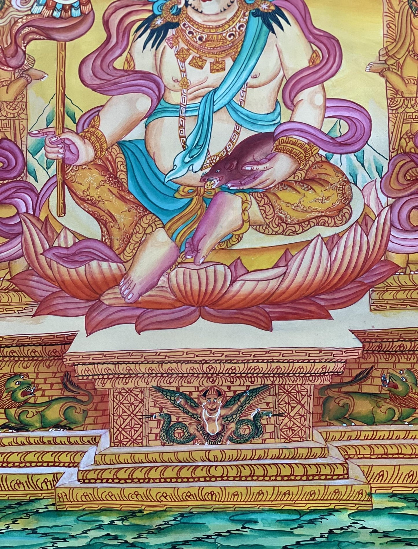 Original Hand Painted Kuber/Jambhala / God Of Wealth and Prosperity Masterpiece Newari Paubha/ Pauva Thangka Painting From Nepal - Tibetan Thangka Art
