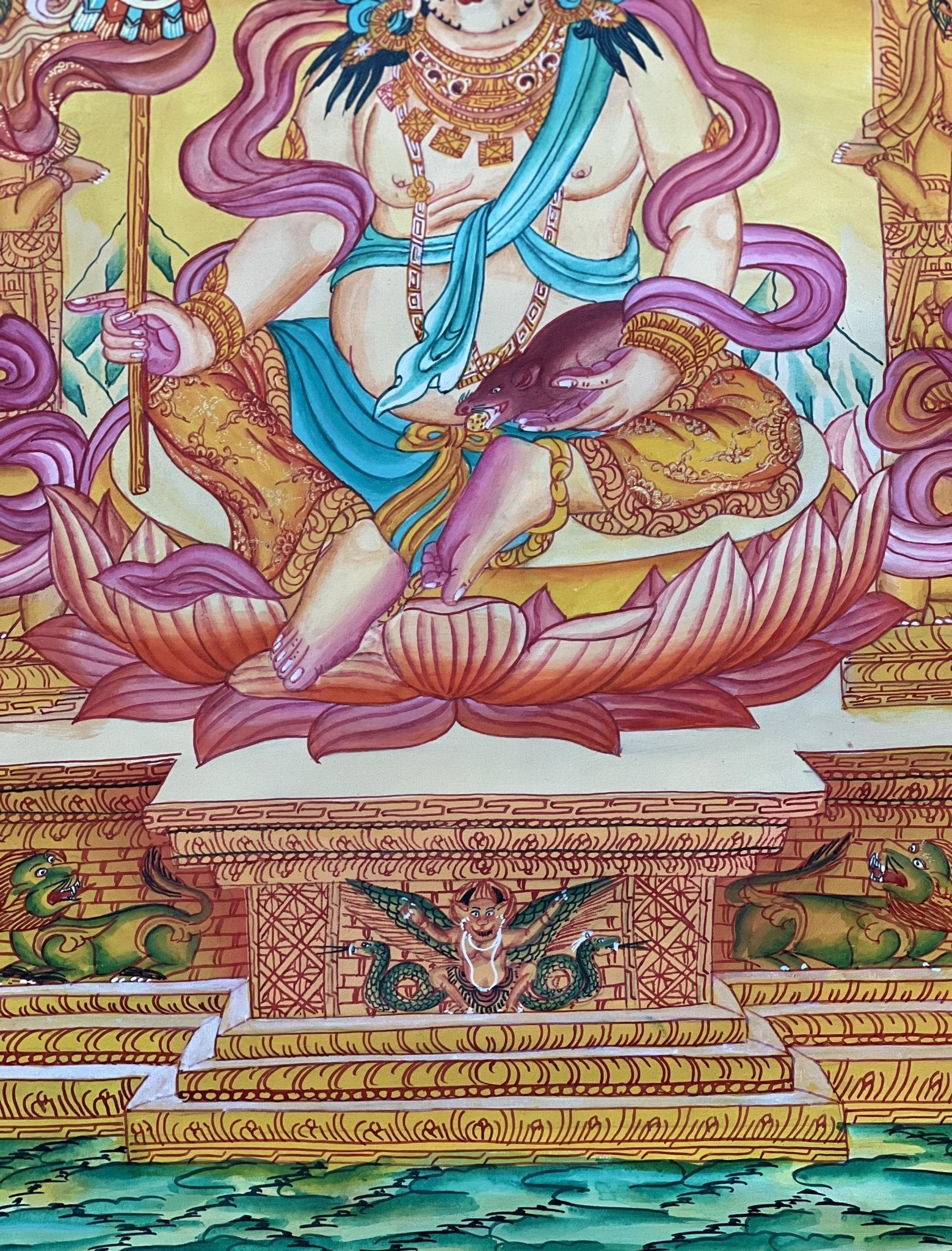 Original Hand Painted Kuber/Jambhala / God Of Wealth and Prosperity Masterpiece Newari Paubha/ Pauva Thangka Painting From Nepal - Tibetan Thangka Art