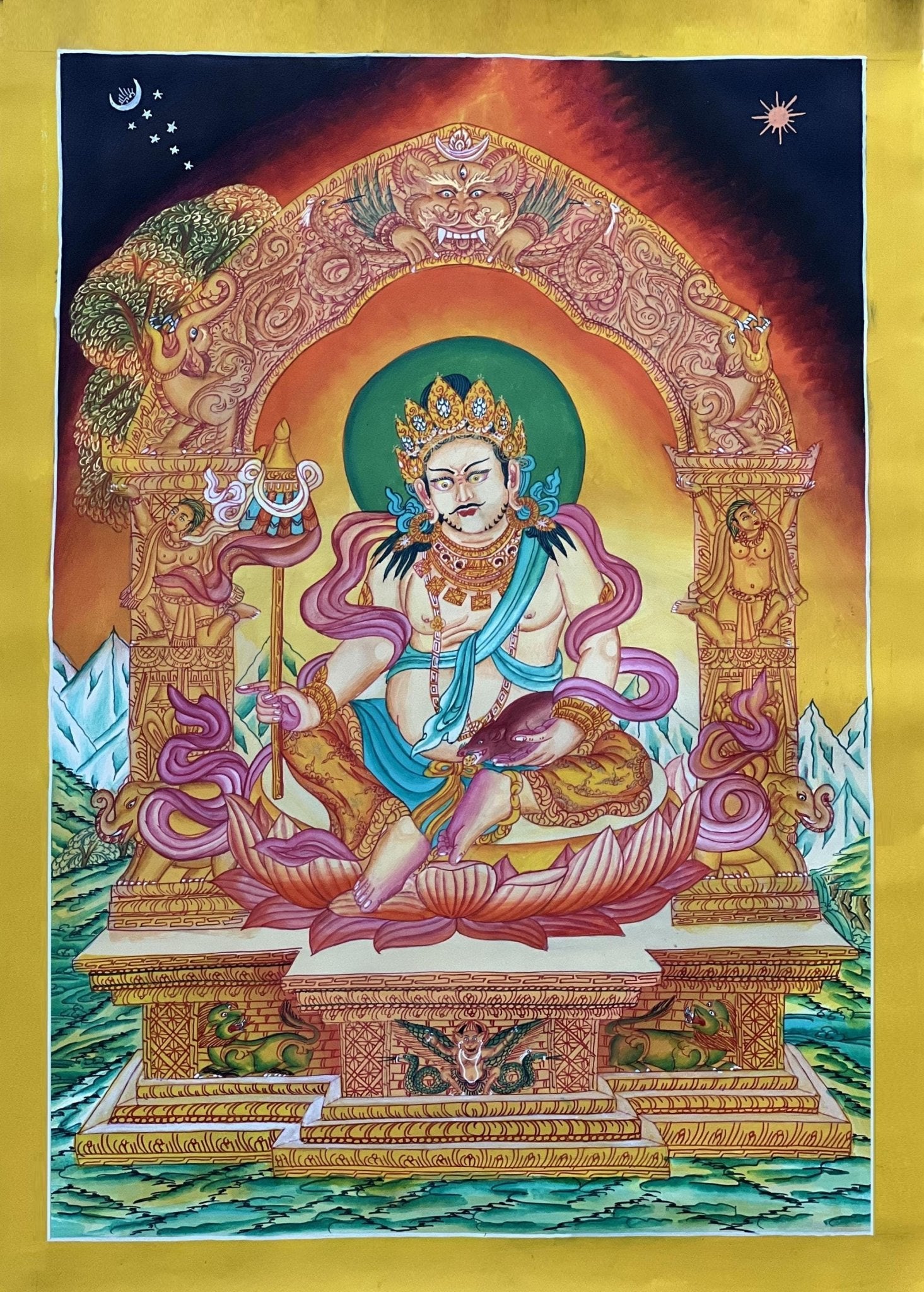 Original Hand Painted Kuber/Jambhala / God Of Wealth and Prosperity Masterpiece Newari Paubha/ Pauva Thangka Painting From Nepal - Tibetan Thangka Art