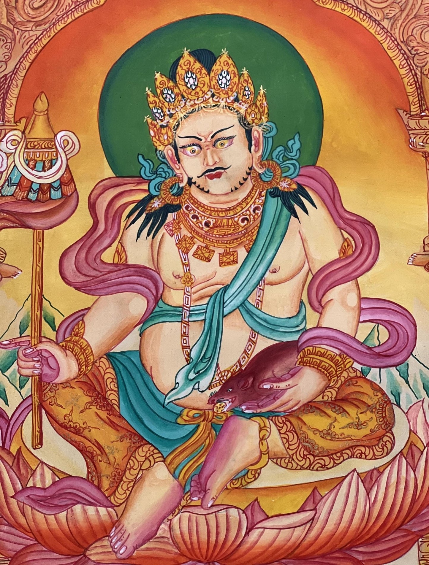 Original Hand Painted Kuber/Jambhala / God Of Wealth and Prosperity Masterpiece Newari Paubha/ Pauva Thangka Painting From Nepal - Tibetan Thangka Art