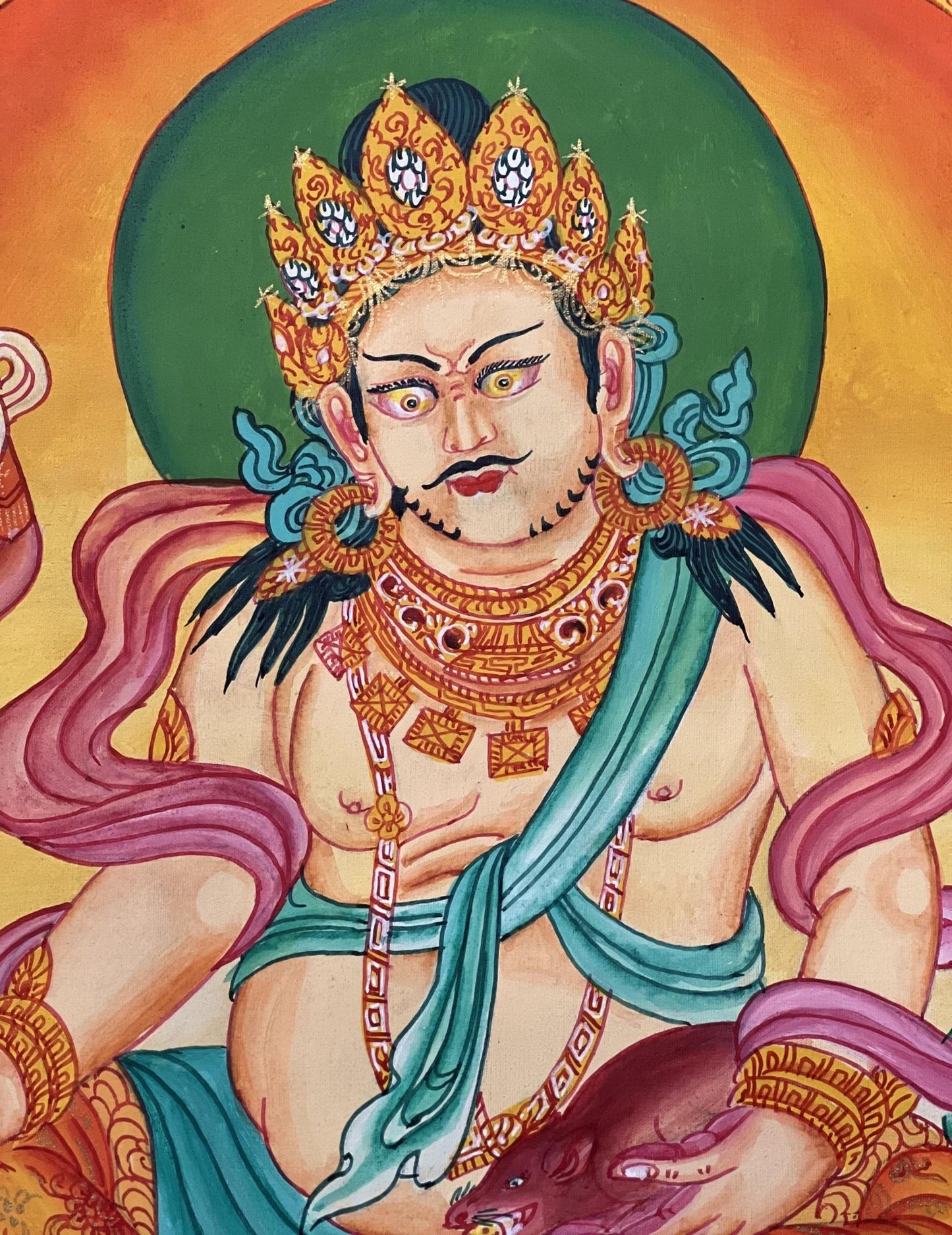 Original Hand Painted Kuber/Jambhala / God Of Wealth and Prosperity Masterpiece Newari Paubha/ Pauva Thangka Painting From Nepal - Tibetan Thangka Art