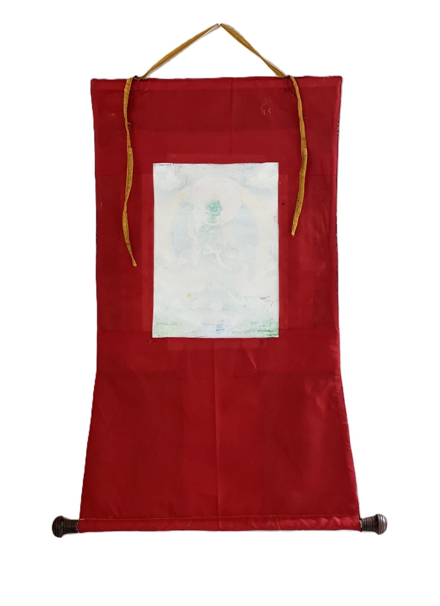 Original Hand - Painted Mahaguruji Mei Ling /Guru Rinpoche Masterpiece Old Oil Varnished Tibetan Thangka / Thanka Painting with Silk Brocade - Tibetan Thangka Art