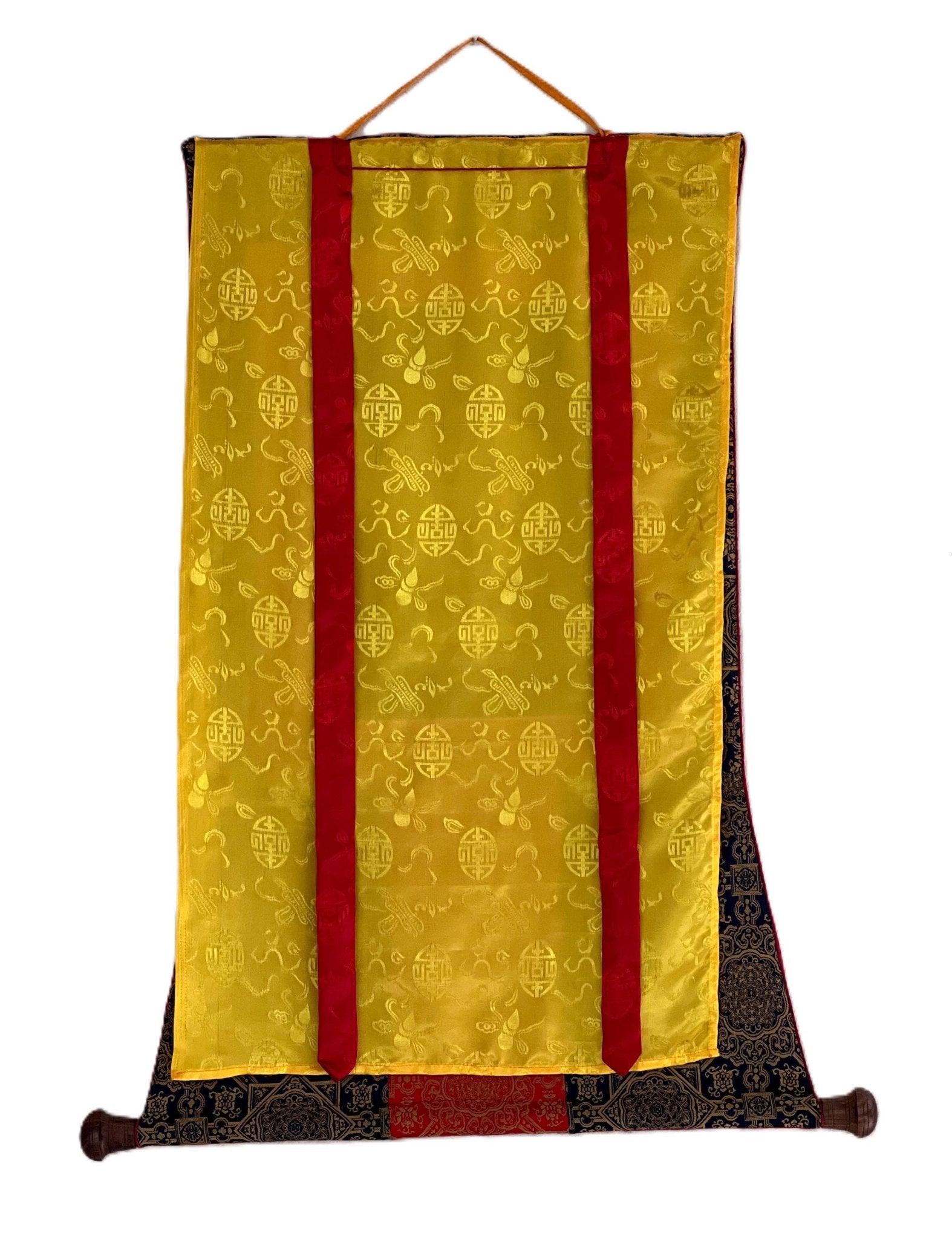 Original Hand - Painted Mahaguruji Mei Ling /Guru Rinpoche Masterpiece Old Oil Varnished Tibetan Thangka / Thanka Painting with Silk Brocade - Tibetan Thangka Art