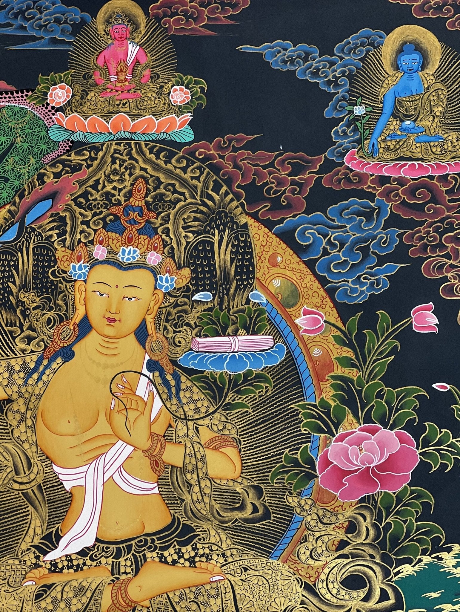 Original Hand - Painted Manjushri/ Manjusri/ Manjushree/ Jampelyang Bodhisattva of Compassion and Wisdom Masterpiece Tibetan Thangka Painting - Tibetan Thangka Art