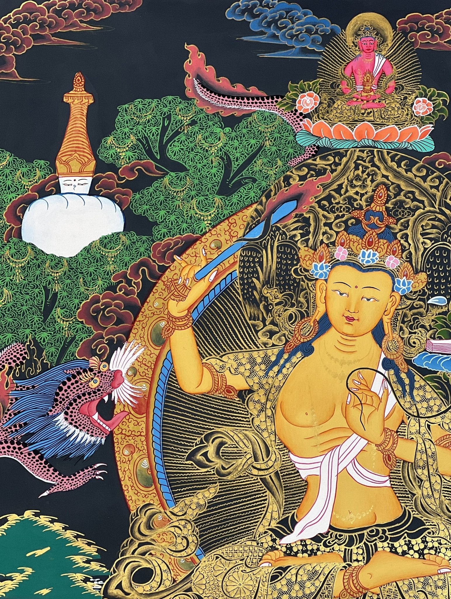 Original Hand - Painted Manjushri/ Manjusri/ Manjushree/ Jampelyang Bodhisattva of Compassion and Wisdom Masterpiece Tibetan Thangka Painting - Tibetan Thangka Art