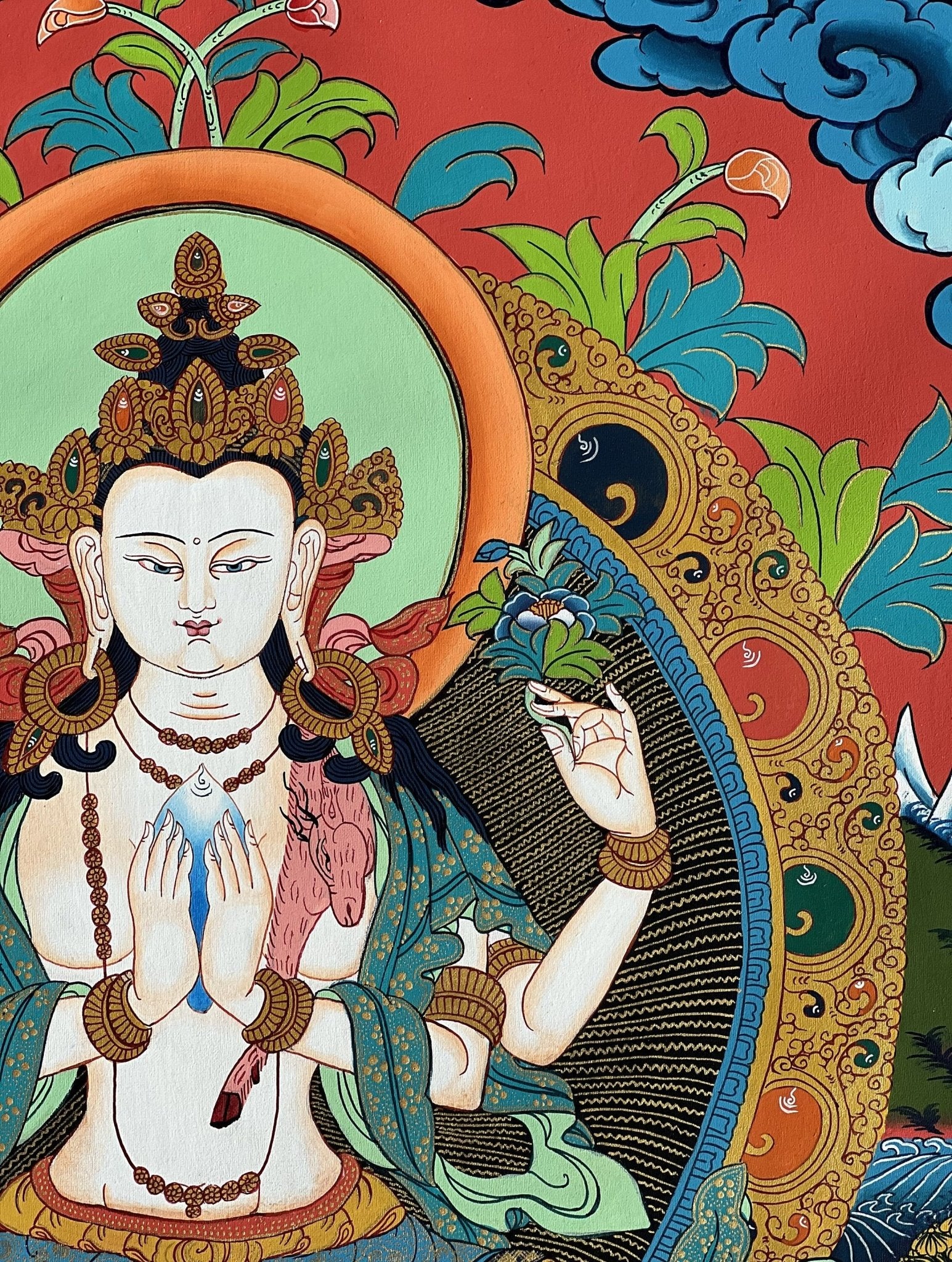 Original Hand Painted Masterpiece Avalokiteshvara/Chenrezig / Compassion Buddha Tibetan Meditation Wall Hanging Thangka / Thanka Painting - Tibetan Thangka Art