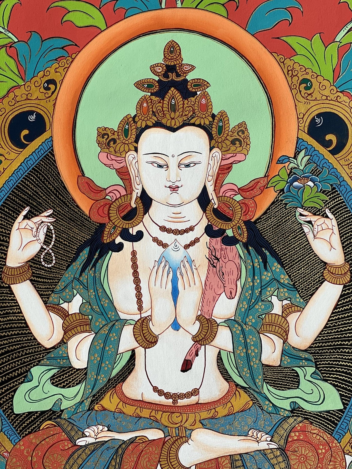 Original Hand Painted Masterpiece Avalokiteshvara/Chenrezig / Compassion Buddha Tibetan Meditation Wall Hanging Thangka / Thanka Painting - Tibetan Thangka Art