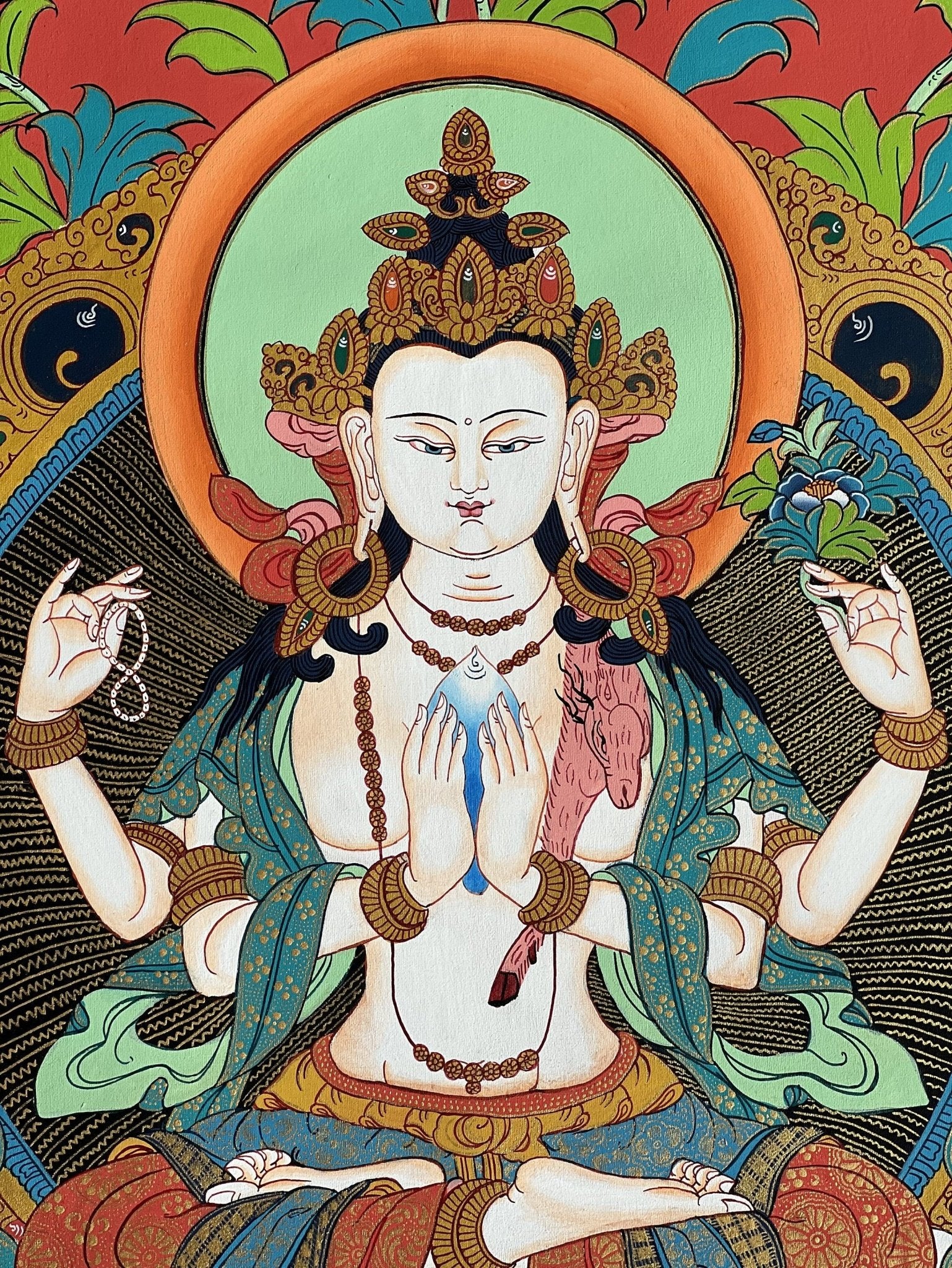 Original Hand Painted Masterpiece Avalokiteshvara/Chenrezig / Compassion Buddha Tibetan Meditation Wall Hanging Thangka / Thanka Painting - Tibetan Thangka Art