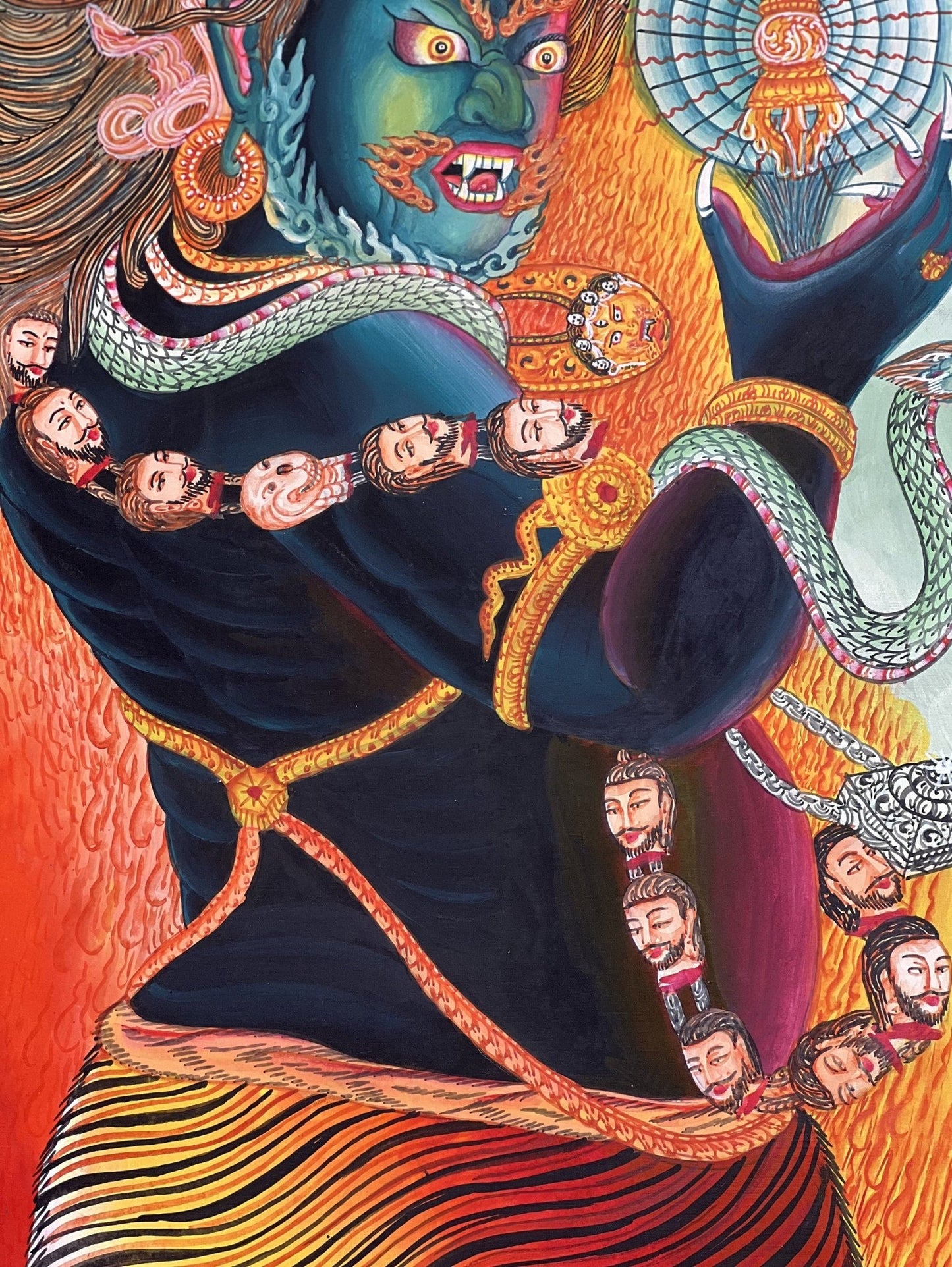 Original Hand - painted Masterpiece Dharmapala Vajrapani Embodied Enlightenment Newari Paubha Thangka Painting from Nepal - Tibetan Thangka Art