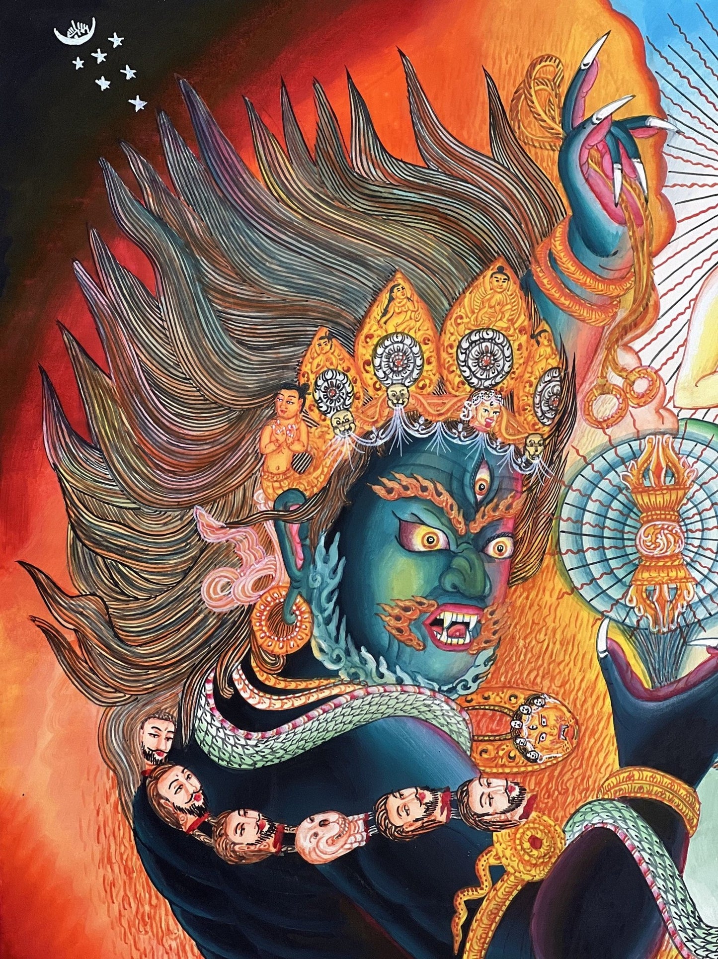Original Hand - painted Masterpiece Dharmapala Vajrapani Embodied Enlightenment Newari Paubha Thangka Painting from Nepal - Tibetan Thangka Art