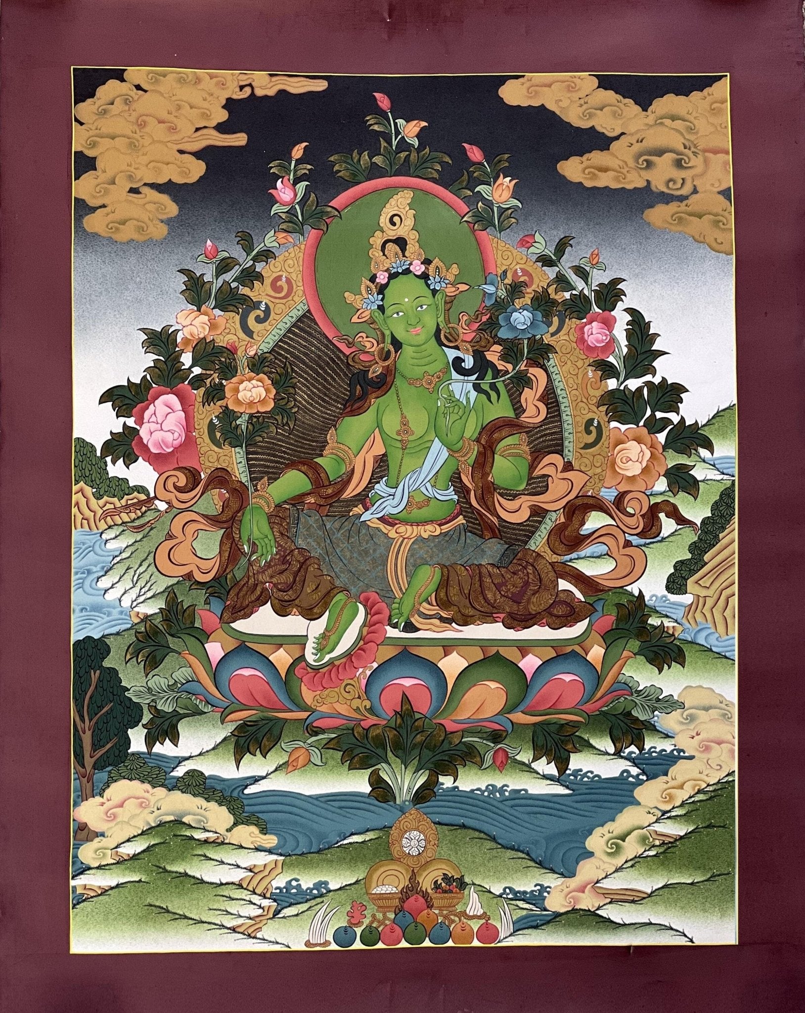 Original Hand - painted Masterpiece Green Tara Mother Goddess Tara 24k Gold High - Quality Tibetan Compassion Meditation Thangka Painting - Tibetan Thangka Art