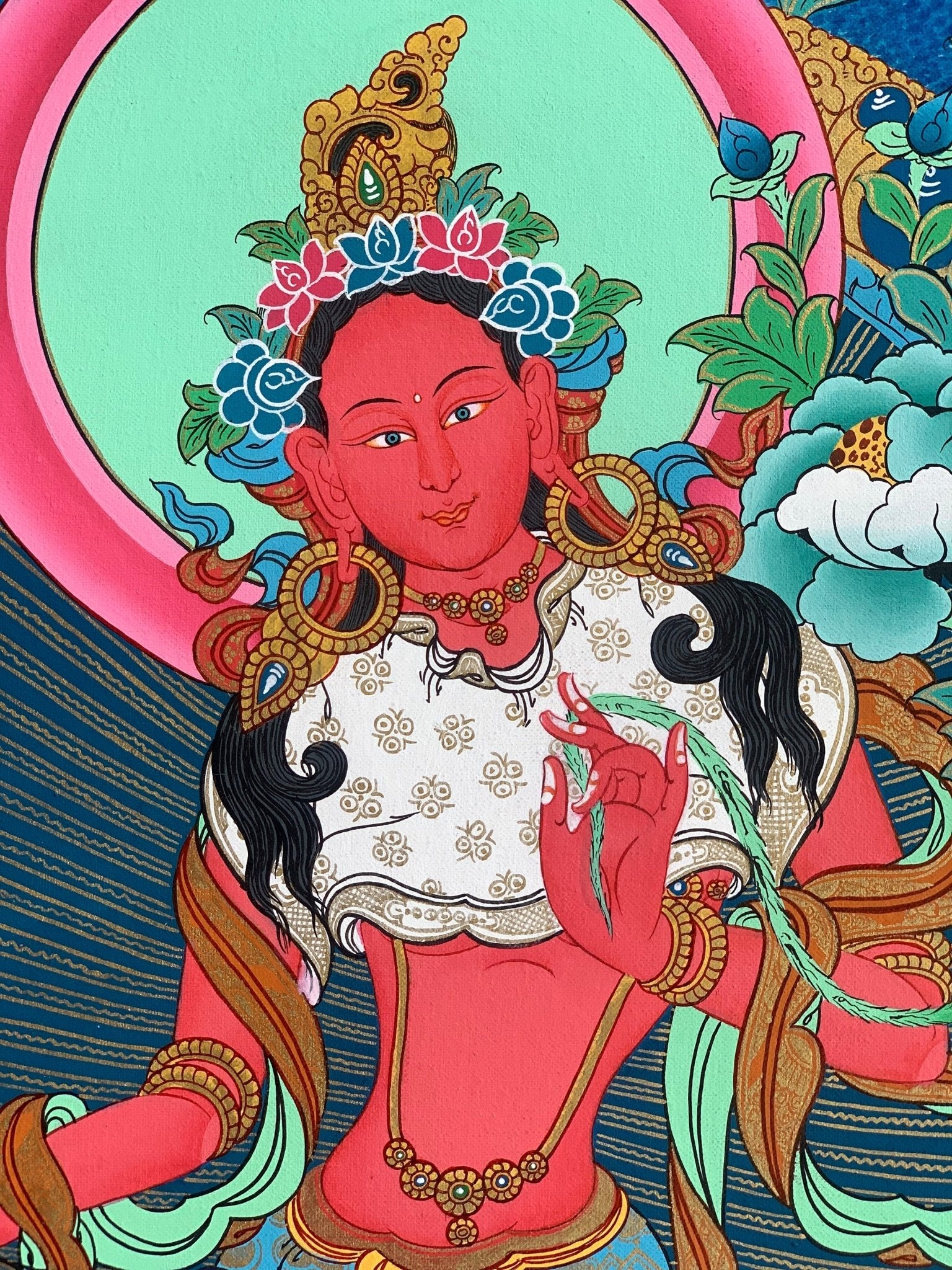 Original Hand - painted Masterpiece Red Tara Divine Mother Female Buddha Protector Tibetan Meditation Thangka Painting - Tibetan Thangka Art