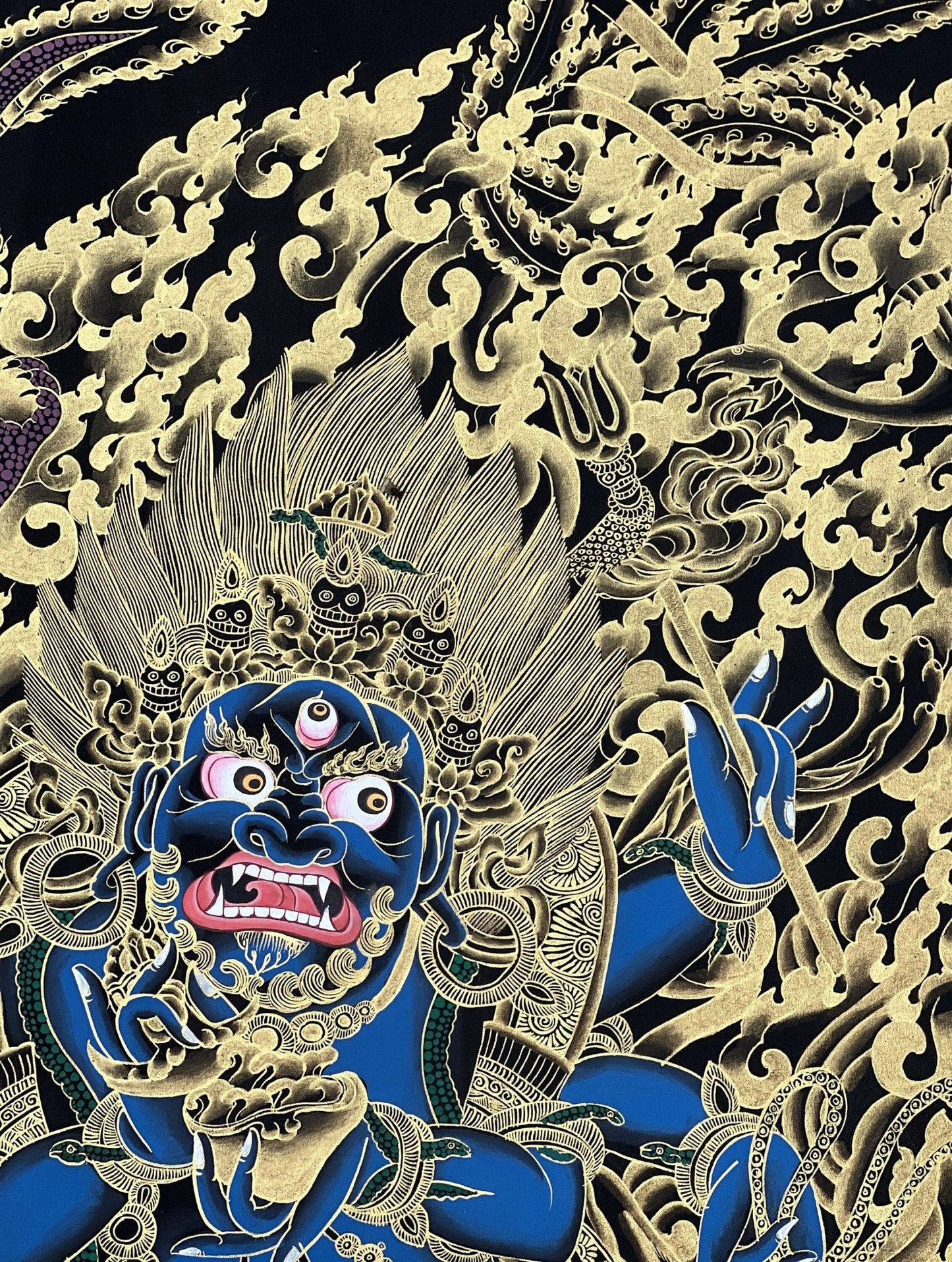 Original Hand Painted Masterpiece Six Armed Mahakala / Protector / Black - Cloaked Mahakala Tibetan Compassion Thangka / Thanka Painting - Tibetan Thangka Art