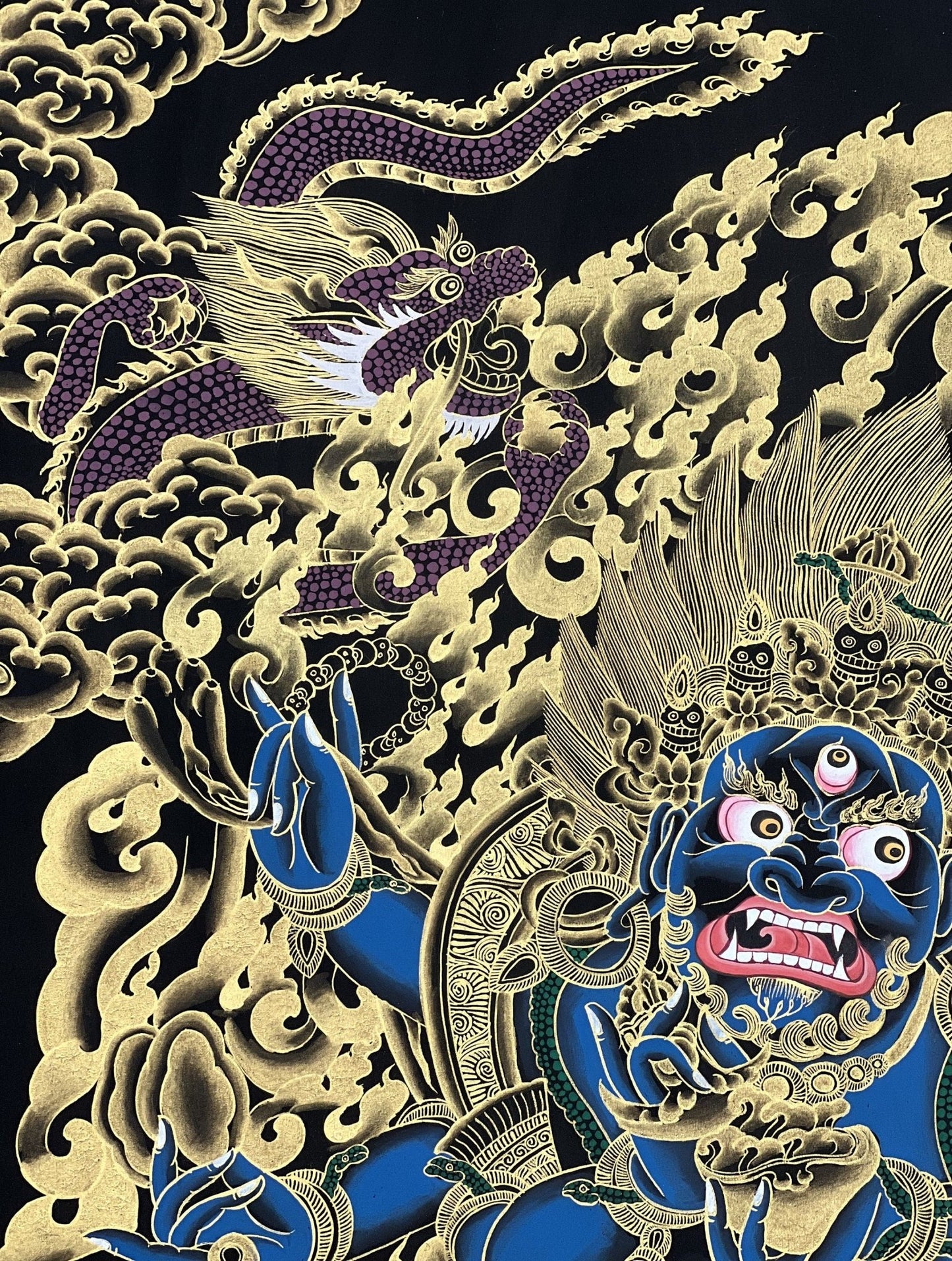 Original Hand Painted Masterpiece Six Armed Mahakala / Protector / Black - Cloaked Mahakala Tibetan Compassion Thangka / Thanka Painting - Tibetan Thangka Art