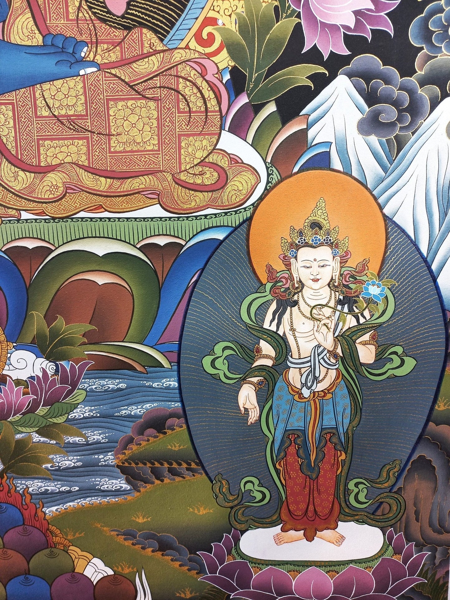 Original Hand - Painted Medicine Buddha / Bhaisajyaguru 24 K Gold Masterpiece Large Tibetan Mediation Thangka Painting/ Thanka Art - Tibetan Thangka Art