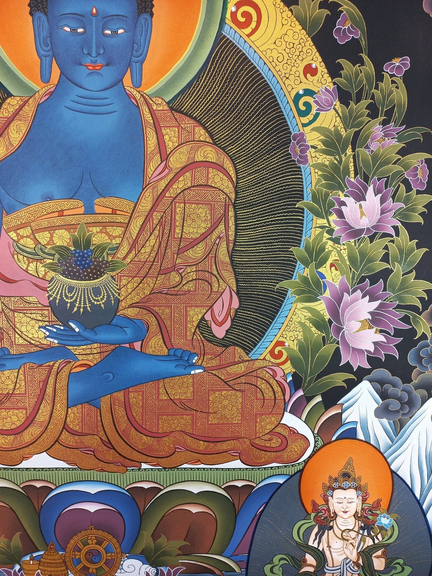 Original Hand - Painted Medicine Buddha / Bhaisajyaguru 24 K Gold Masterpiece Large Tibetan Mediation Thangka Painting/ Thanka Art - Tibetan Thangka Art
