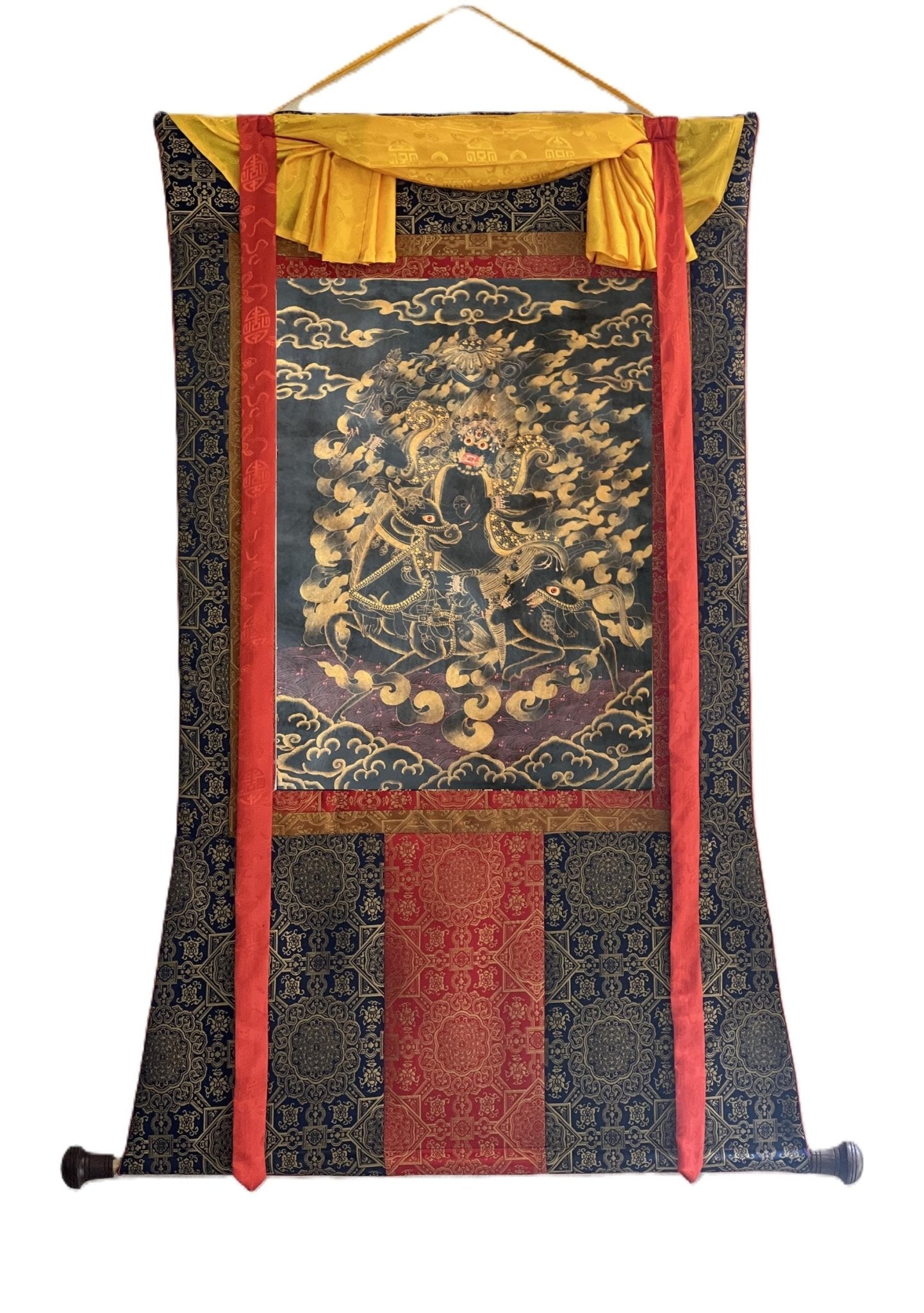 Original Hand - painted Palden Lhamo / Remati/ Sridevi Tibetan Compassion Meditation Thangka Painting/Wall Hanging with Premium Silk Brocade - Tibetan Thangka Art