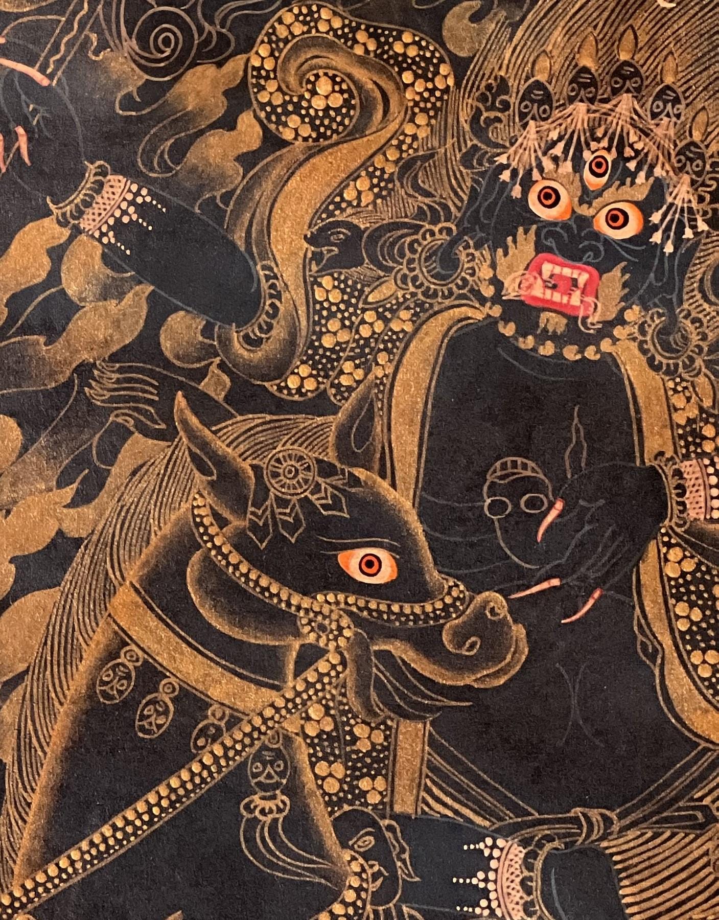 Original Hand - painted Palden Lhamo / Remati/ Sridevi Tibetan Compassion Meditation Thangka Painting/Wall Hanging with Premium Silk Brocade - Tibetan Thangka Art