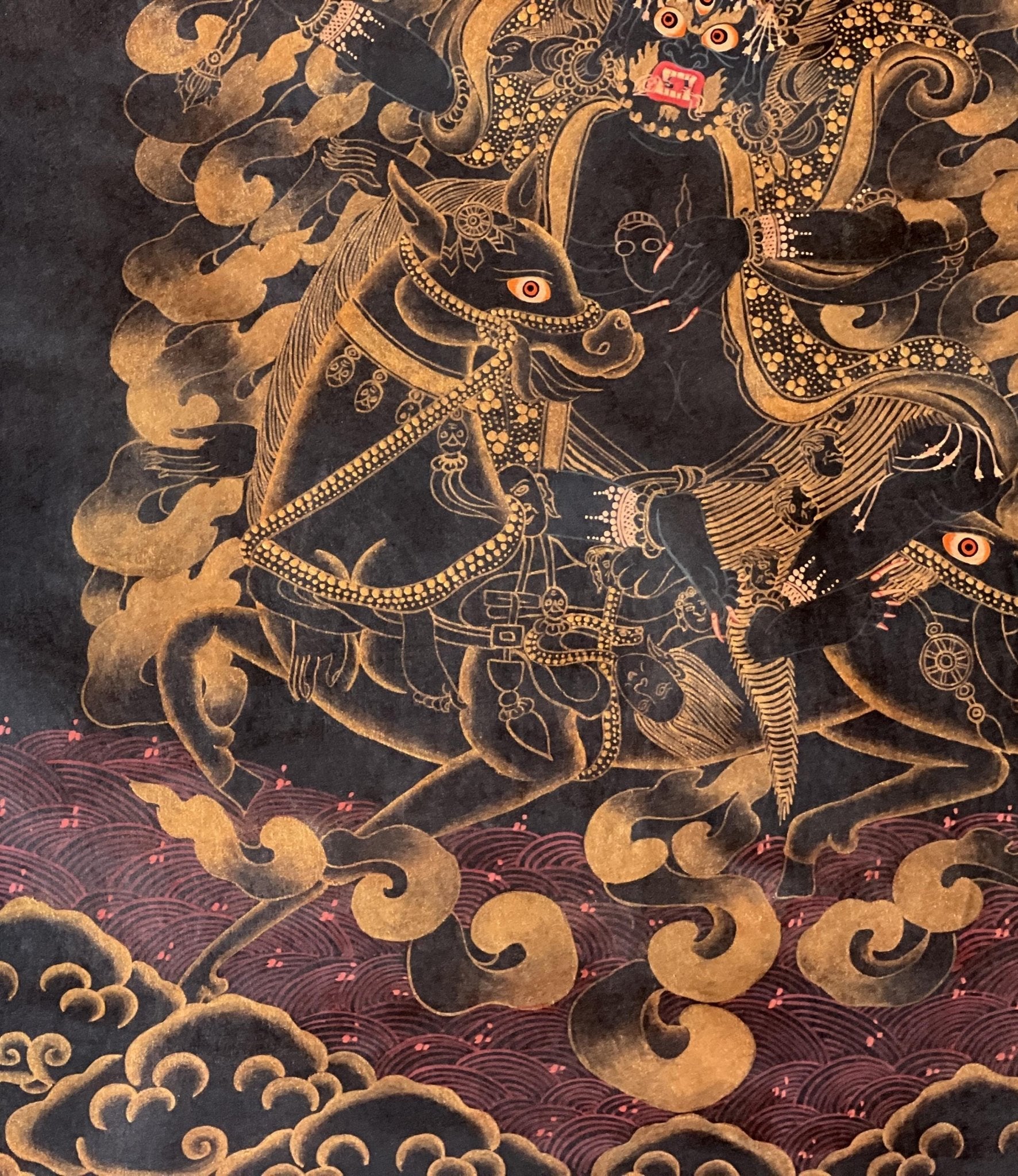 Original Hand - painted Palden Lhamo / Remati/ Sridevi Tibetan Compassion Meditation Thangka Painting/Wall Hanging with Premium Silk Brocade - Tibetan Thangka Art