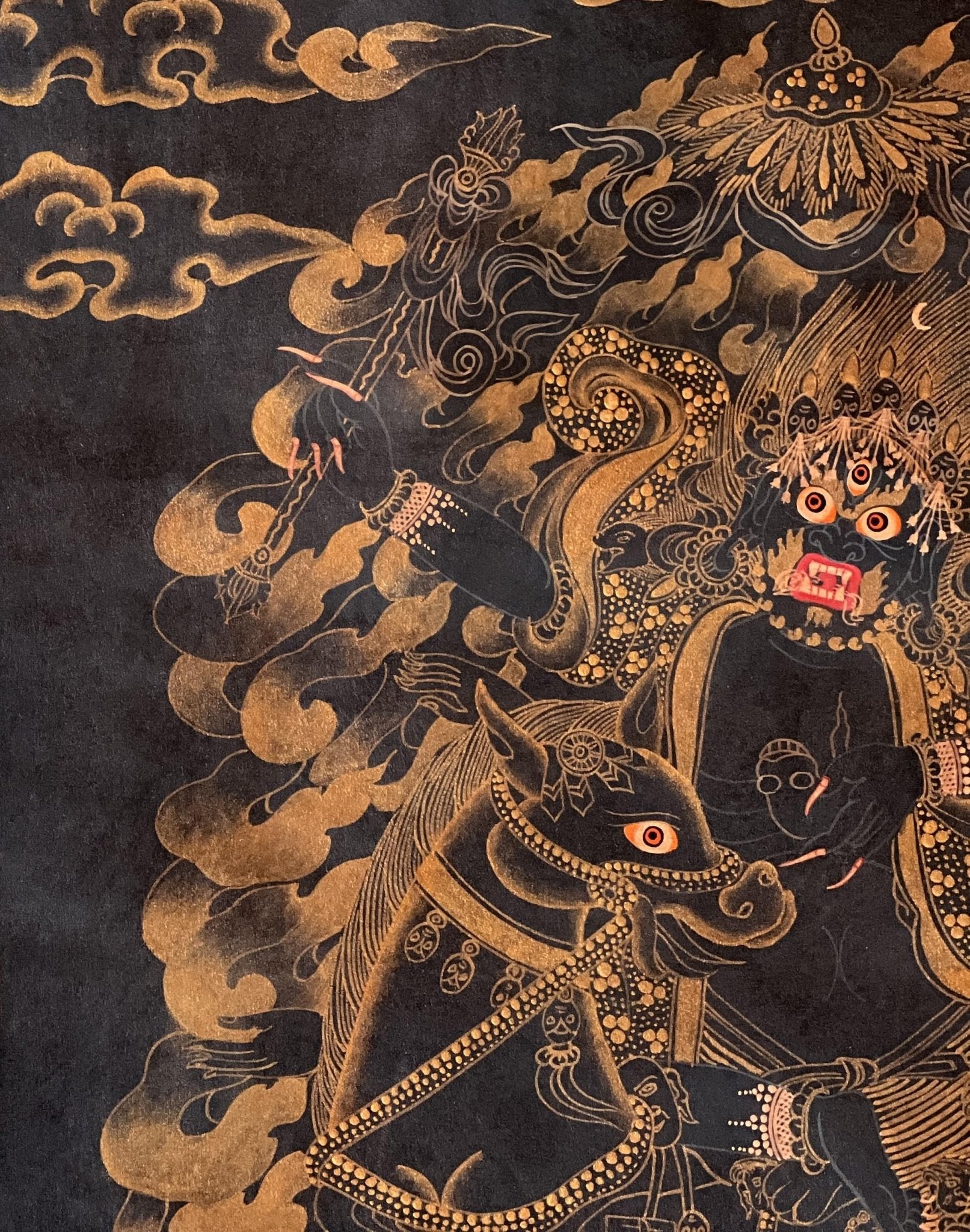Original Hand - painted Palden Lhamo / Remati/ Sridevi Tibetan Compassion Meditation Thangka Painting/Wall Hanging with Premium Silk Brocade - Tibetan Thangka Art