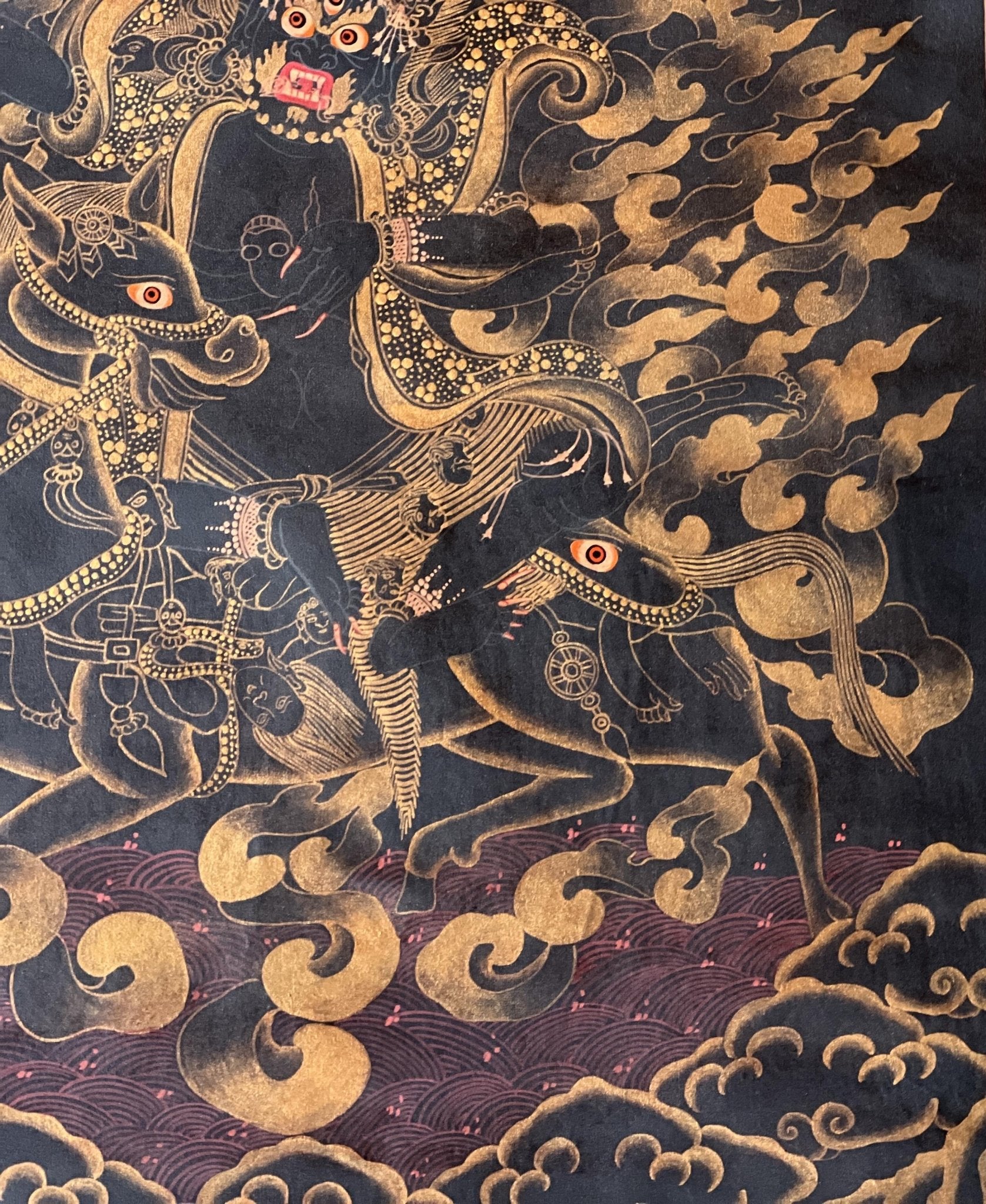 Original Hand - painted Palden Lhamo / Remati/ Sridevi Tibetan Compassion Meditation Thangka Painting/Wall Hanging with Premium Silk Brocade - Tibetan Thangka Art