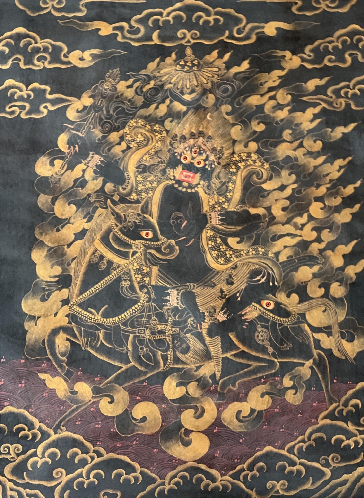 Original Hand - painted Palden Lhamo / Remati/ Sridevi Tibetan Compassion Meditation Thangka Painting/Wall Hanging with Premium Silk Brocade - Tibetan Thangka Art