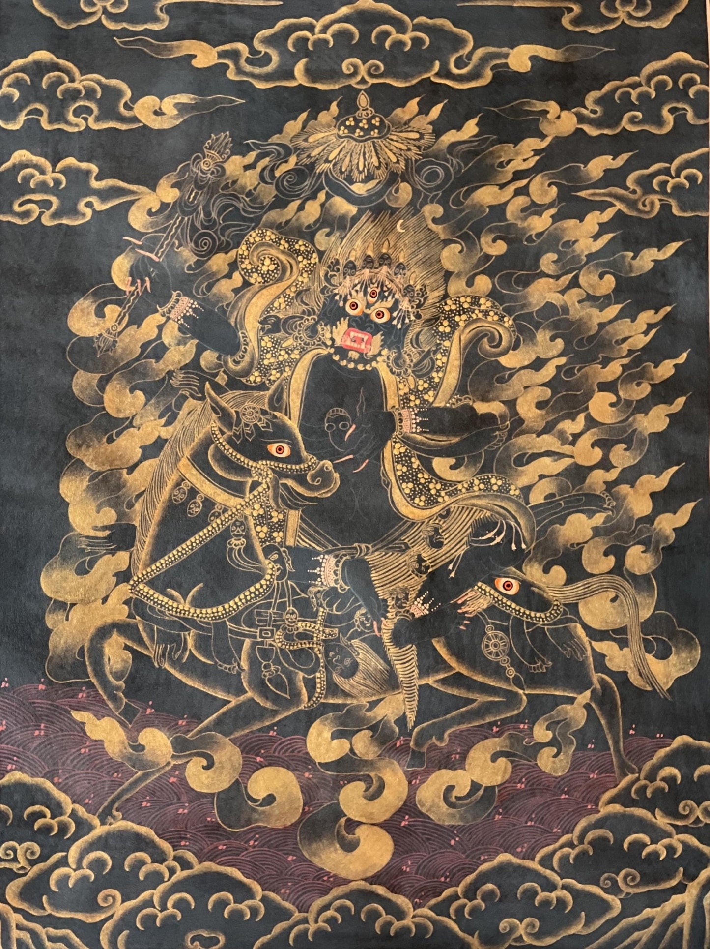 Original Hand - painted Palden Lhamo / Remati/ Sridevi Tibetan Compassion Meditation Thangka Painting/Wall Hanging with Premium Silk Brocade - Tibetan Thangka Art