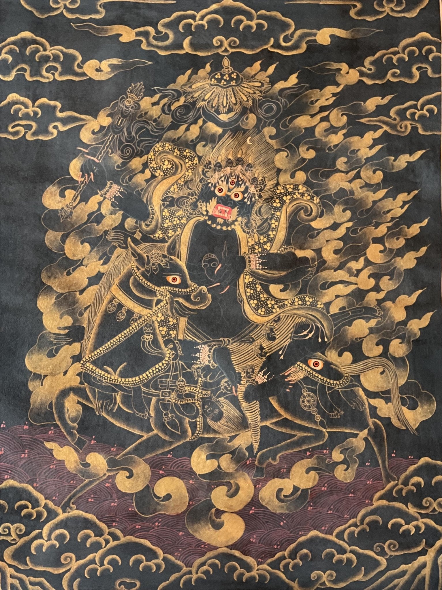 Original Hand - painted Palden Lhamo / Remati/ Sridevi Tibetan Compassion Meditation Thangka Painting/Wall Hanging with Premium Silk Brocade - Tibetan Thangka Art