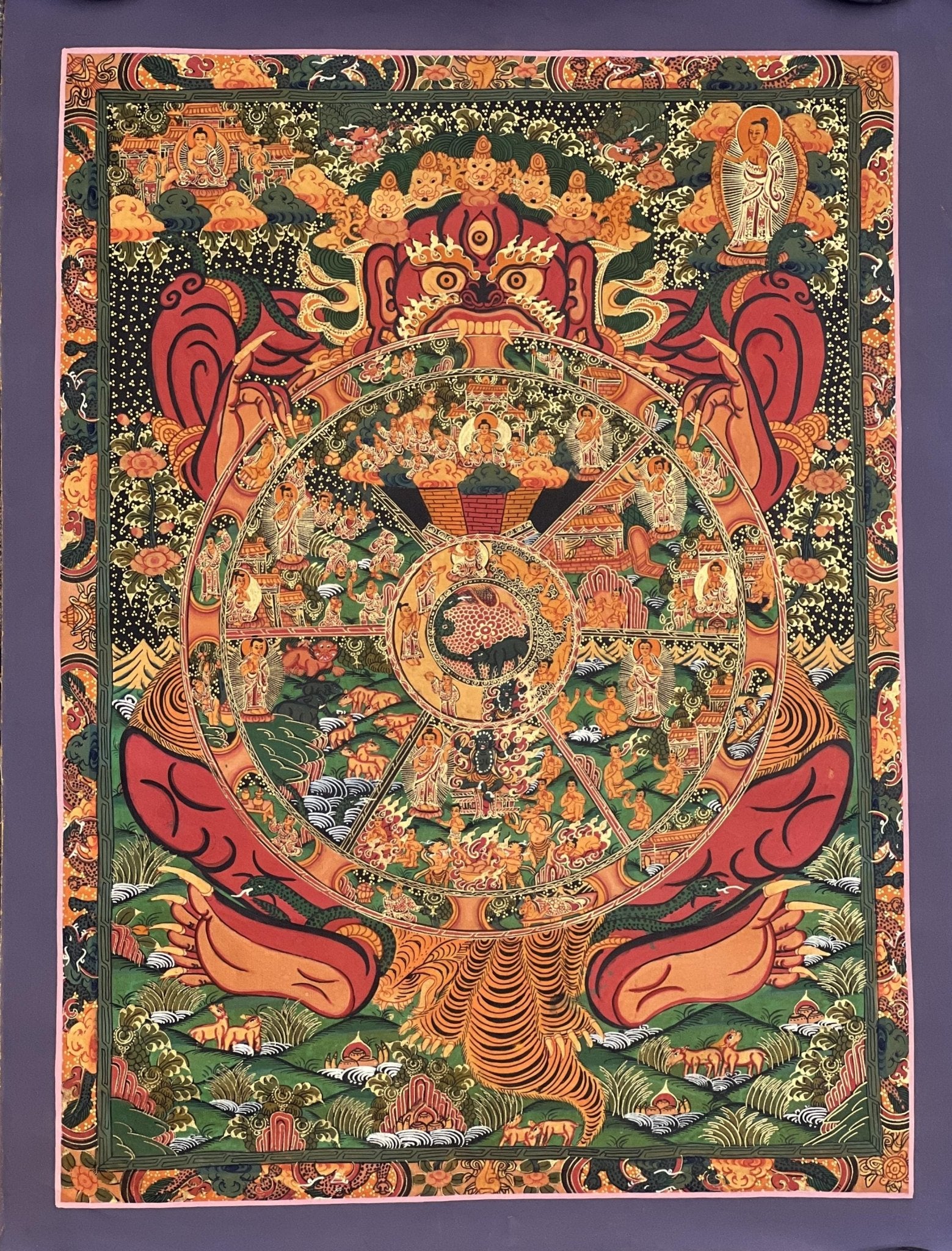 Original Hand Painted Samsara Wheel Of Life /Bhavacakra Mandala Fine Masterpiece Tibetan Meditation compassion Thangka/ Thanka Painting - Tibetan Thangka Art