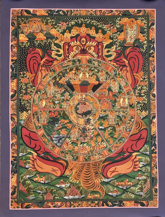 Original Hand Painted Samsara Wheel Of Life /Bhavacakra Mandala Fine Masterpiece Tibetan Meditation compassion Thangka/ Thanka Painting - Tibetan Thangka Art