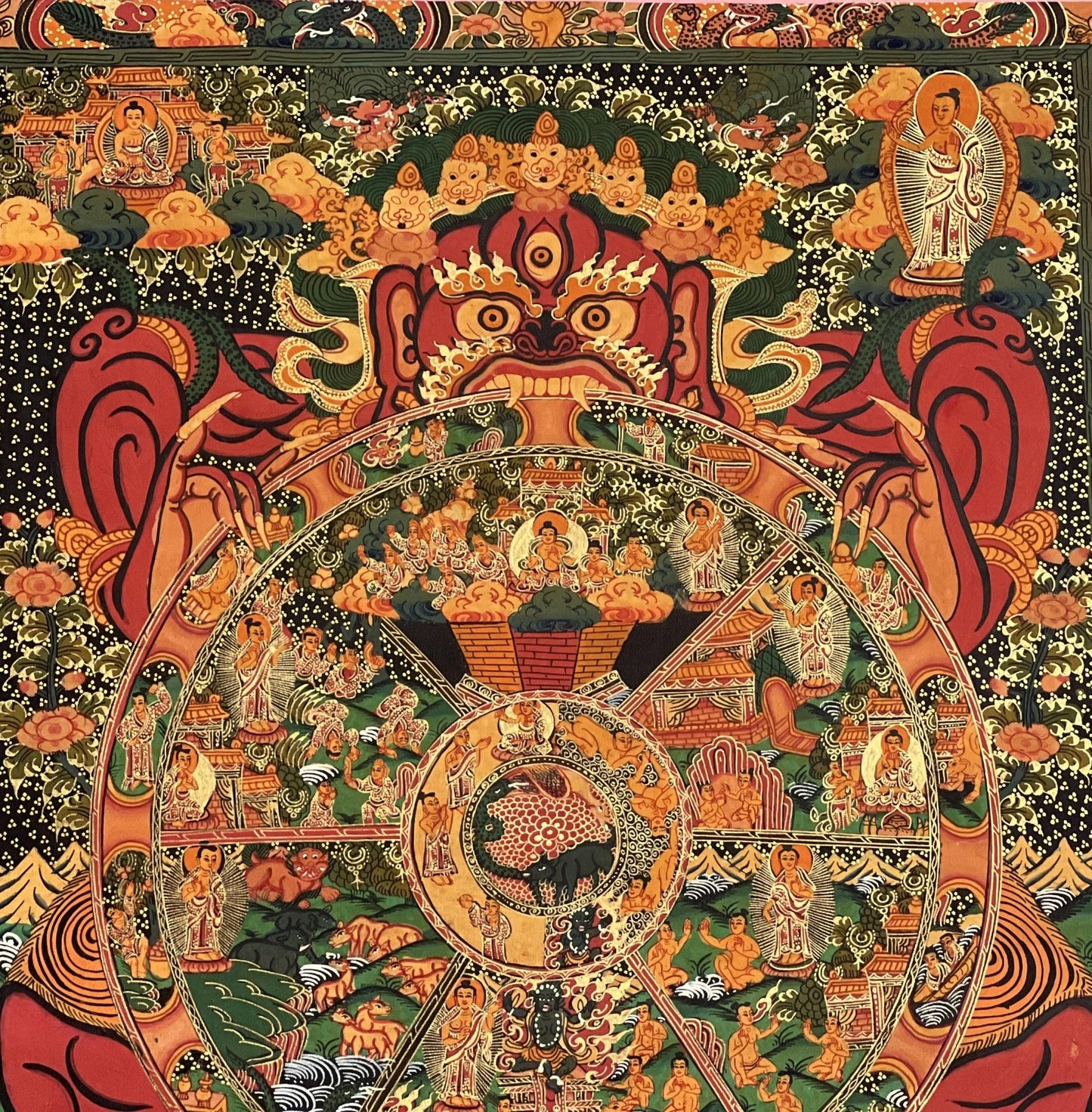 Original Hand Painted Samsara Wheel Of Life /Bhavacakra Mandala Fine Masterpiece Tibetan Meditation compassion Thangka/ Thanka Painting - Tibetan Thangka Art